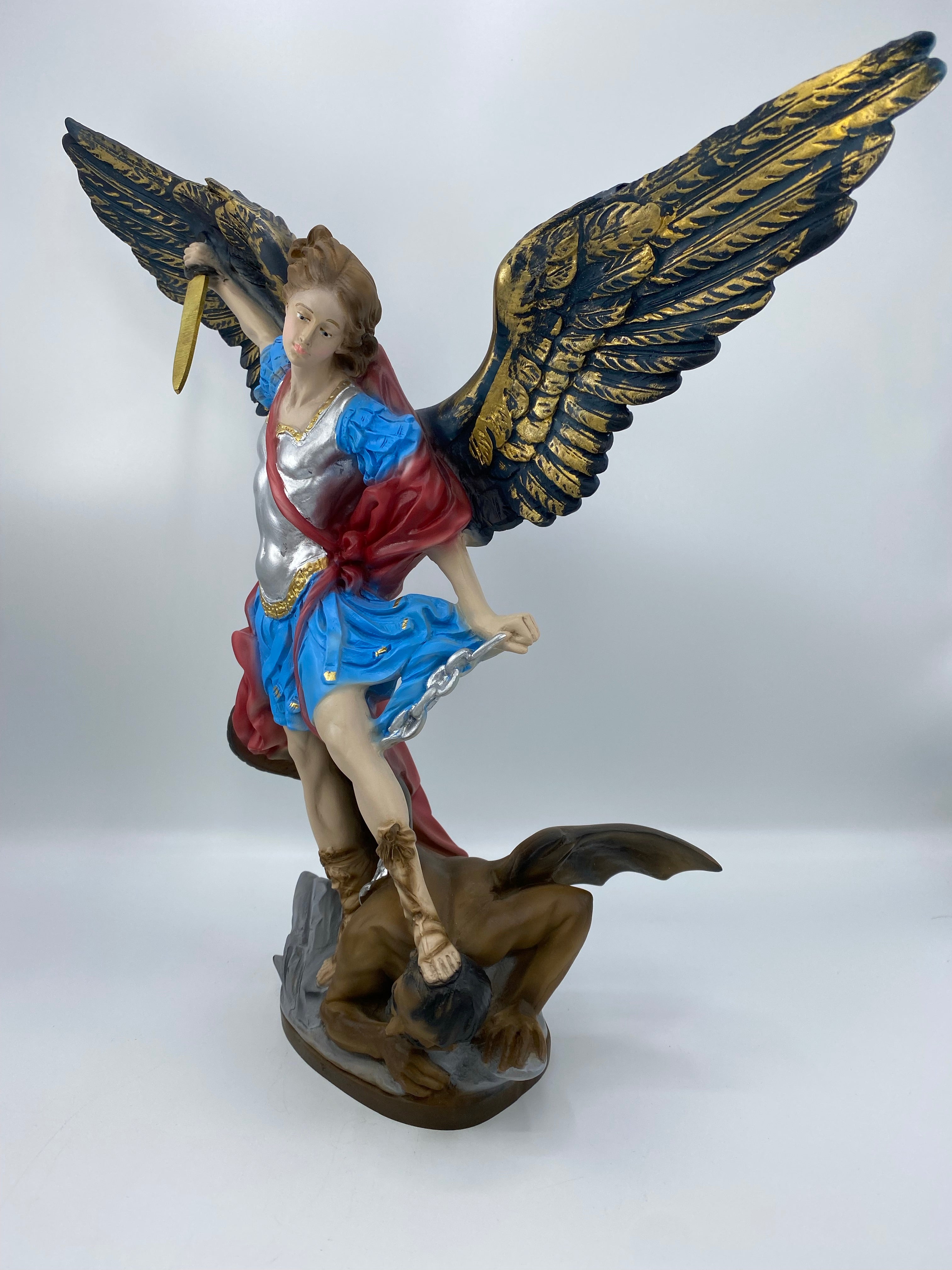 The Faith Gift Shop Saint Michael The Archangel Navy Blue & Gold Wings statue - Hand Painted in Italy - Our Tuscany Collection - Estatua de San Miguel Archangel