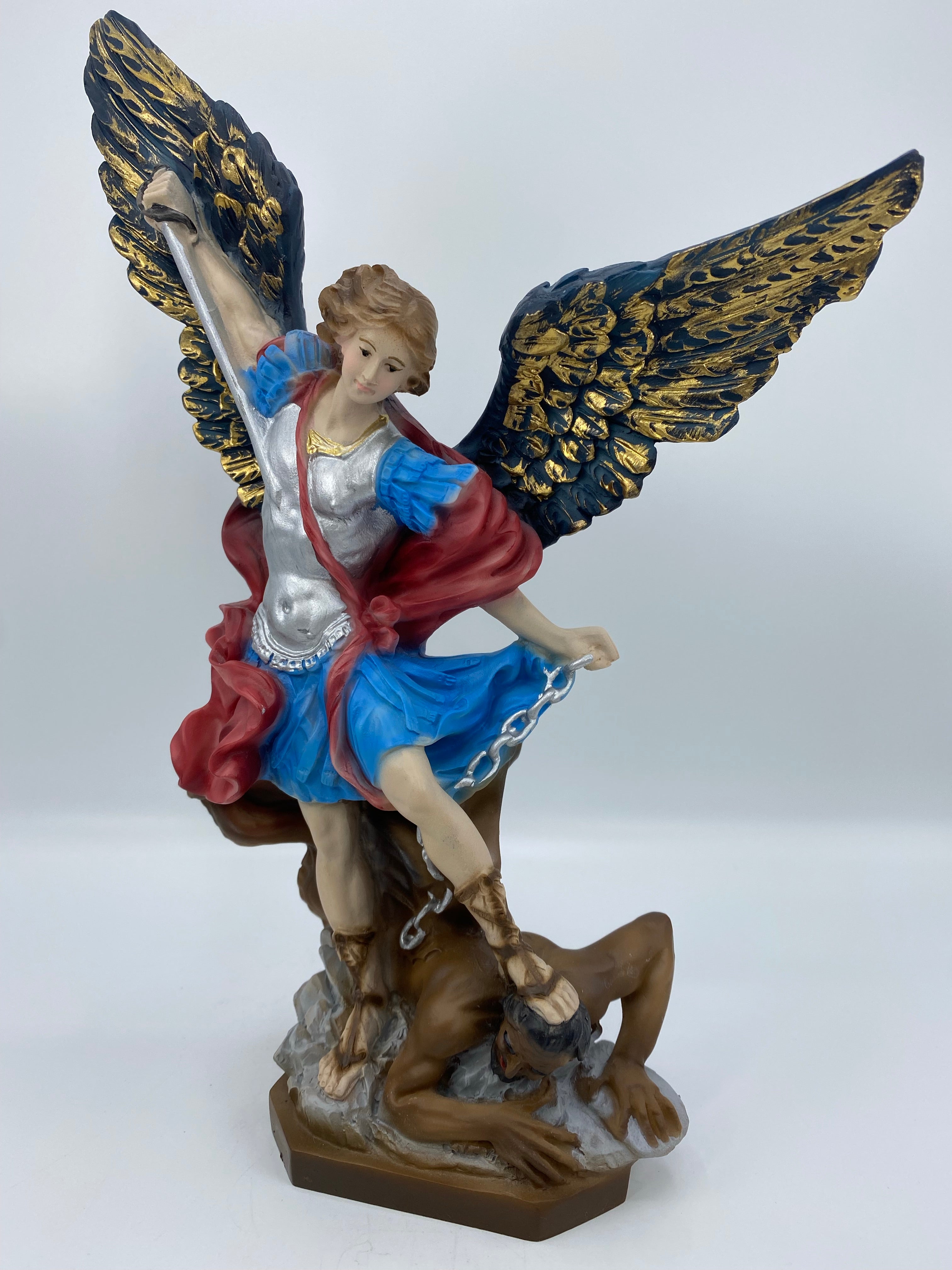 The Faith Gift Shop Saint Michael The Archangel Navy Blue & Gold Wings statue - Hand Painted in Italy - Our Tuscany Collection - Estatua de San Miguel Archangel
