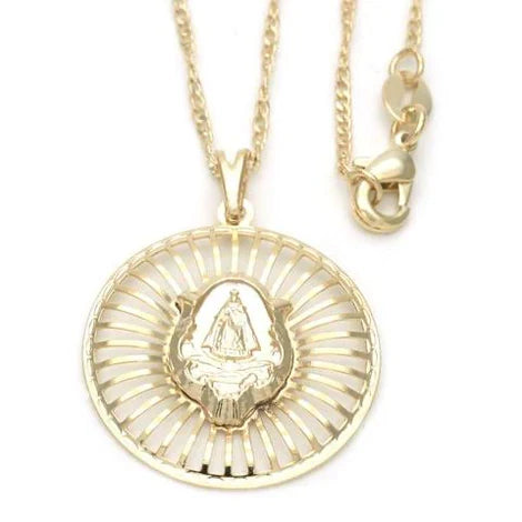 Medalla de la Virgen María con cadena de 18”