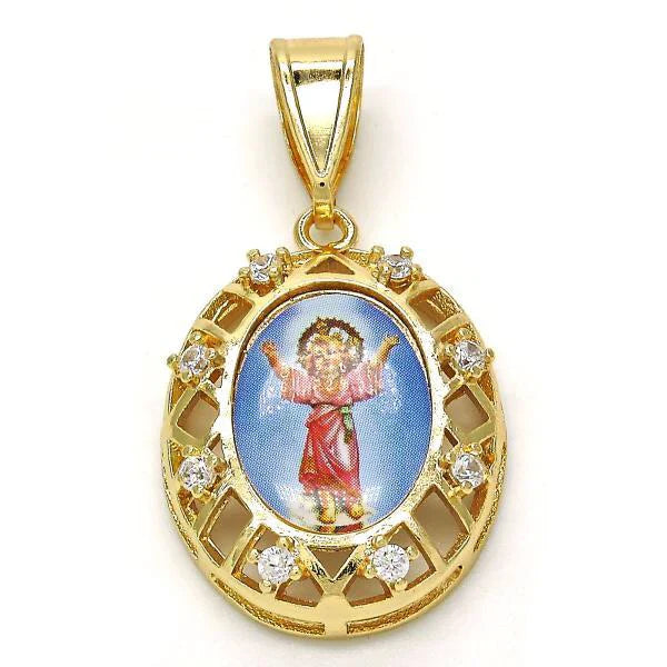 Medalla del Niño Jesús a color con circonitas. Viene con cadena de 20”