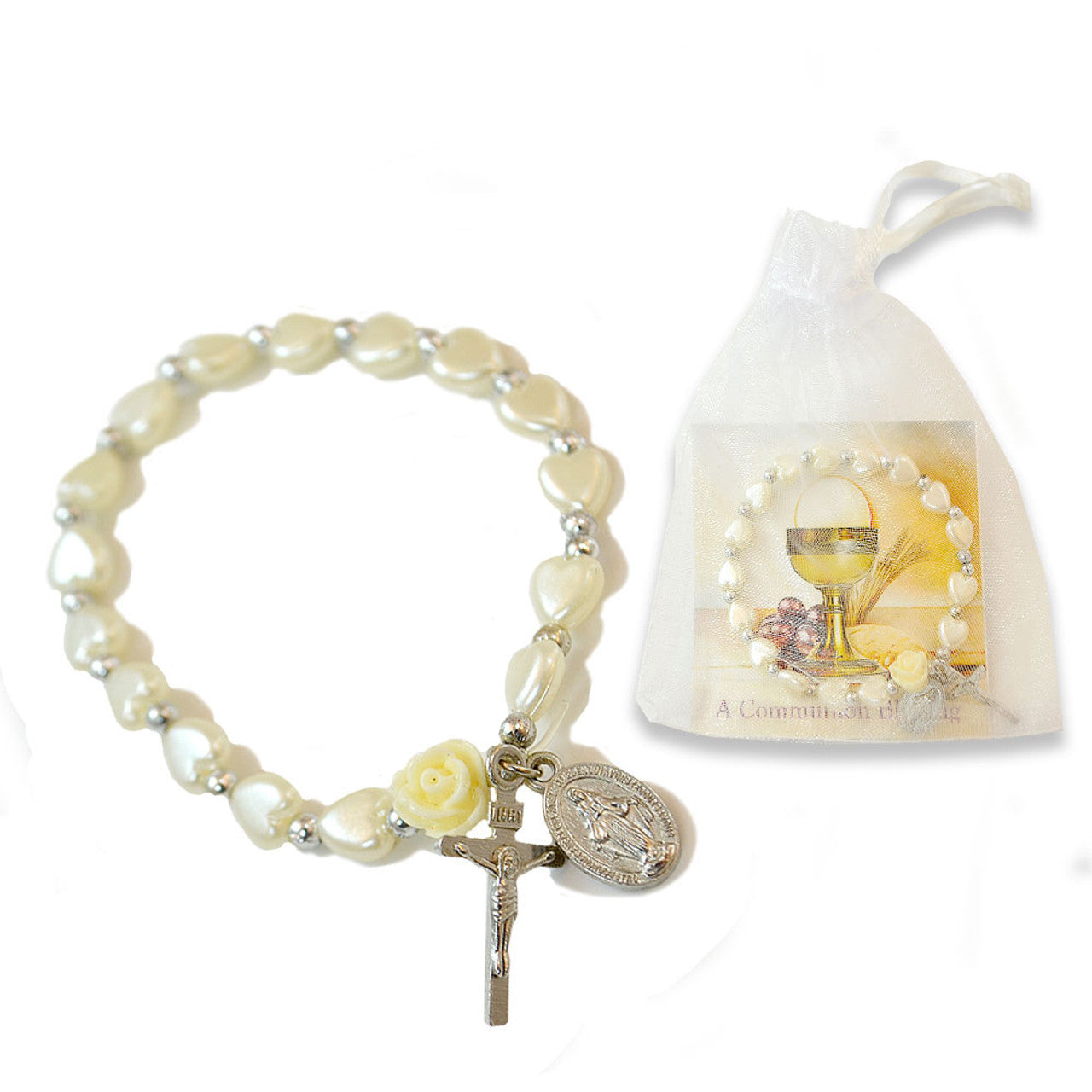 Pulsera con forma de corazón blanco y bolsa