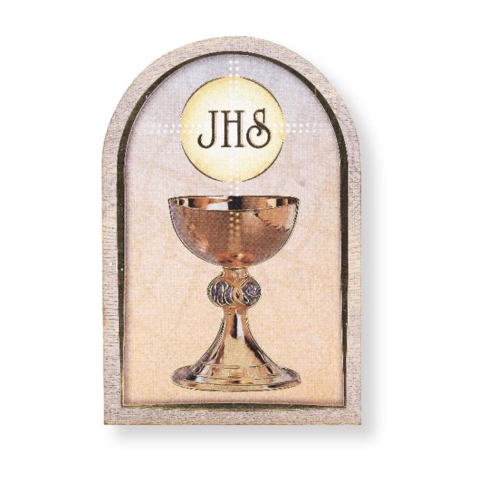 Placa de madera arqueada de pie para comunión