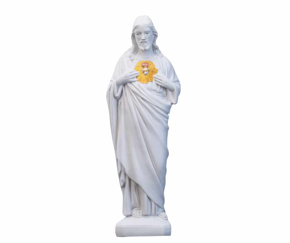 Colección Sagrado Corazón de Jesús de 16" en oro blanco, pintado a mano