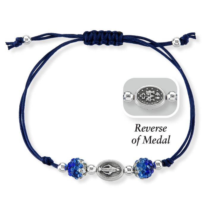 Pulsera de cordón azul con medalla milagrosa