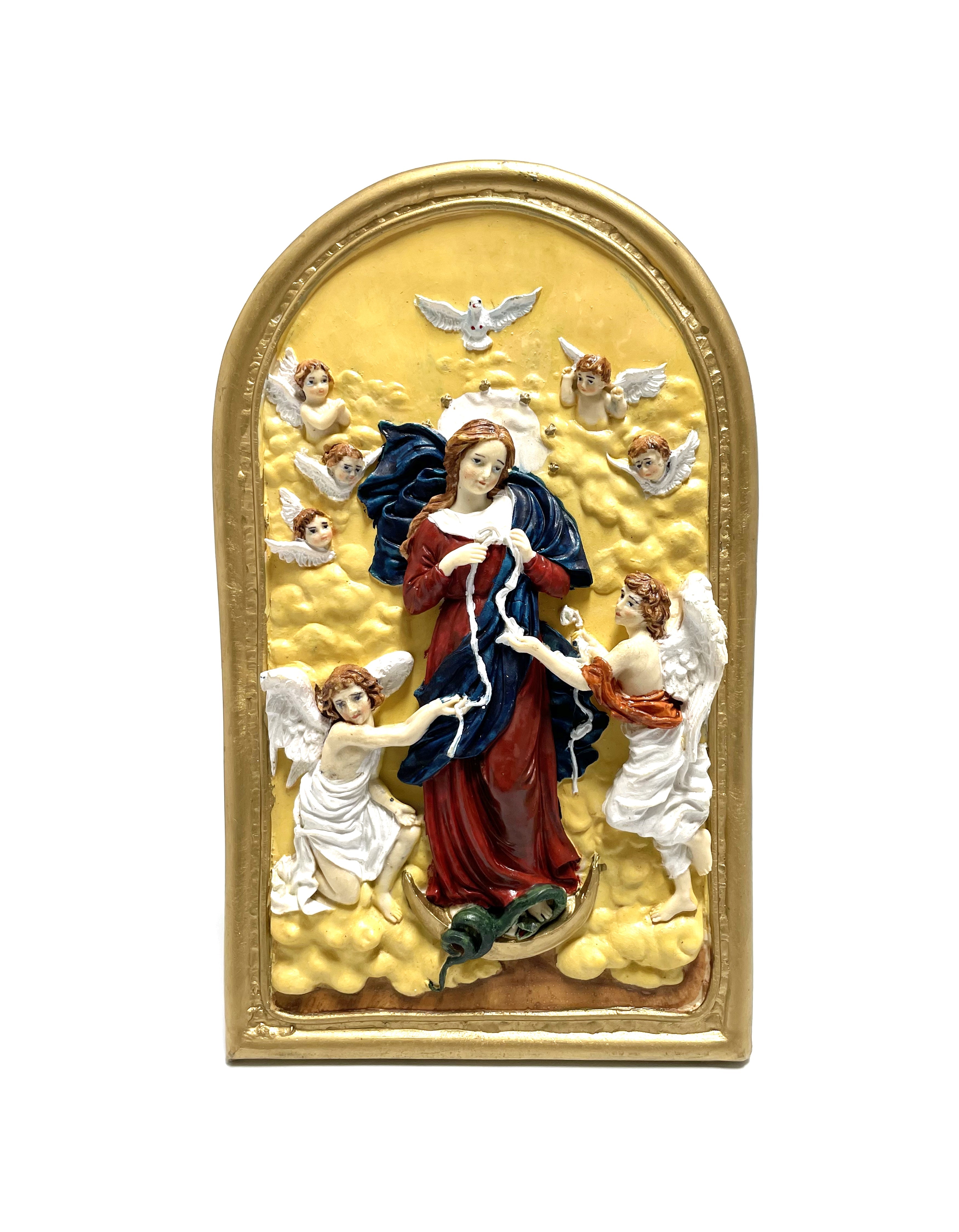 Placa en relieve con estatua religiosa Desatando Nudos 11" de altura
