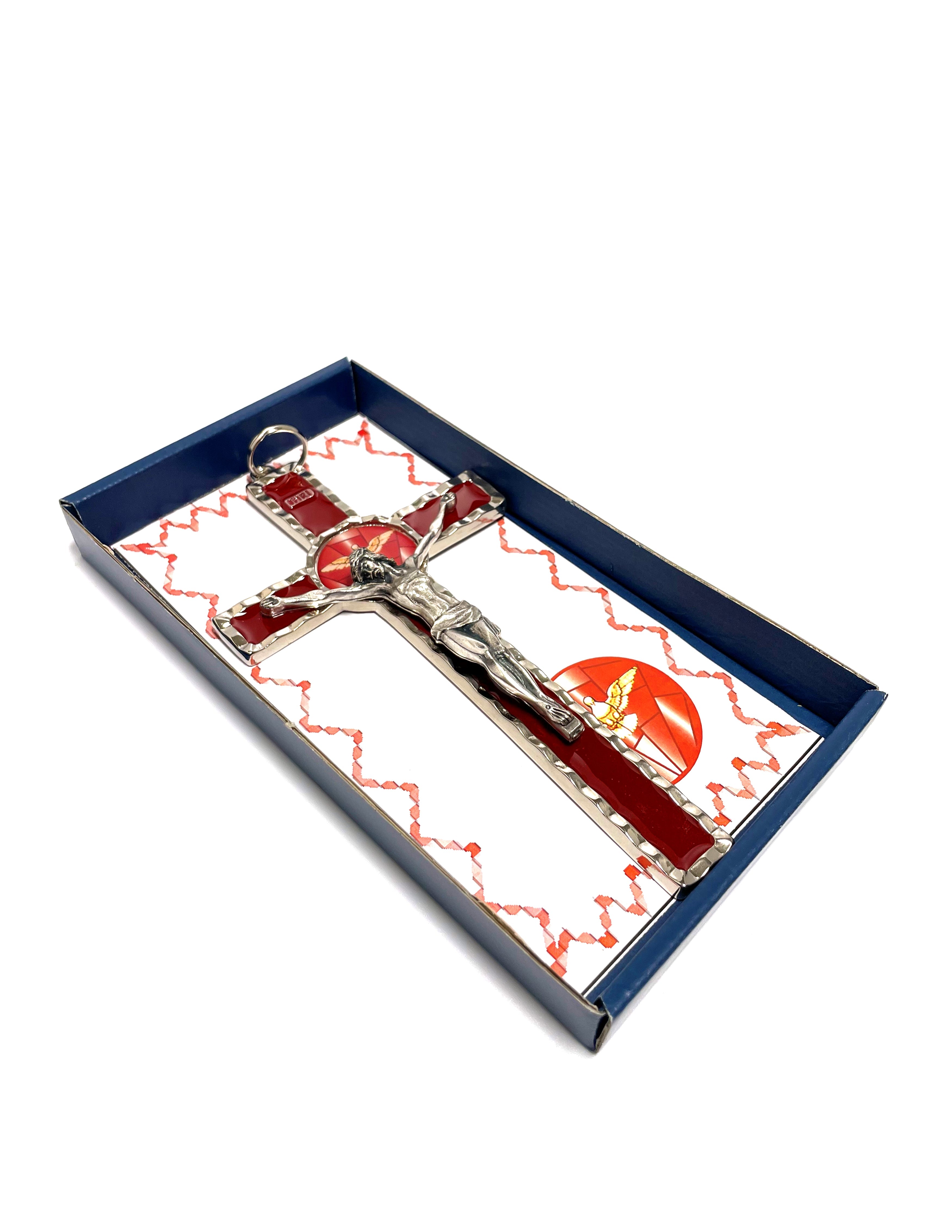 Crucifijo del Espíritu Santo con colores esmaltados y tono dorado y plateado