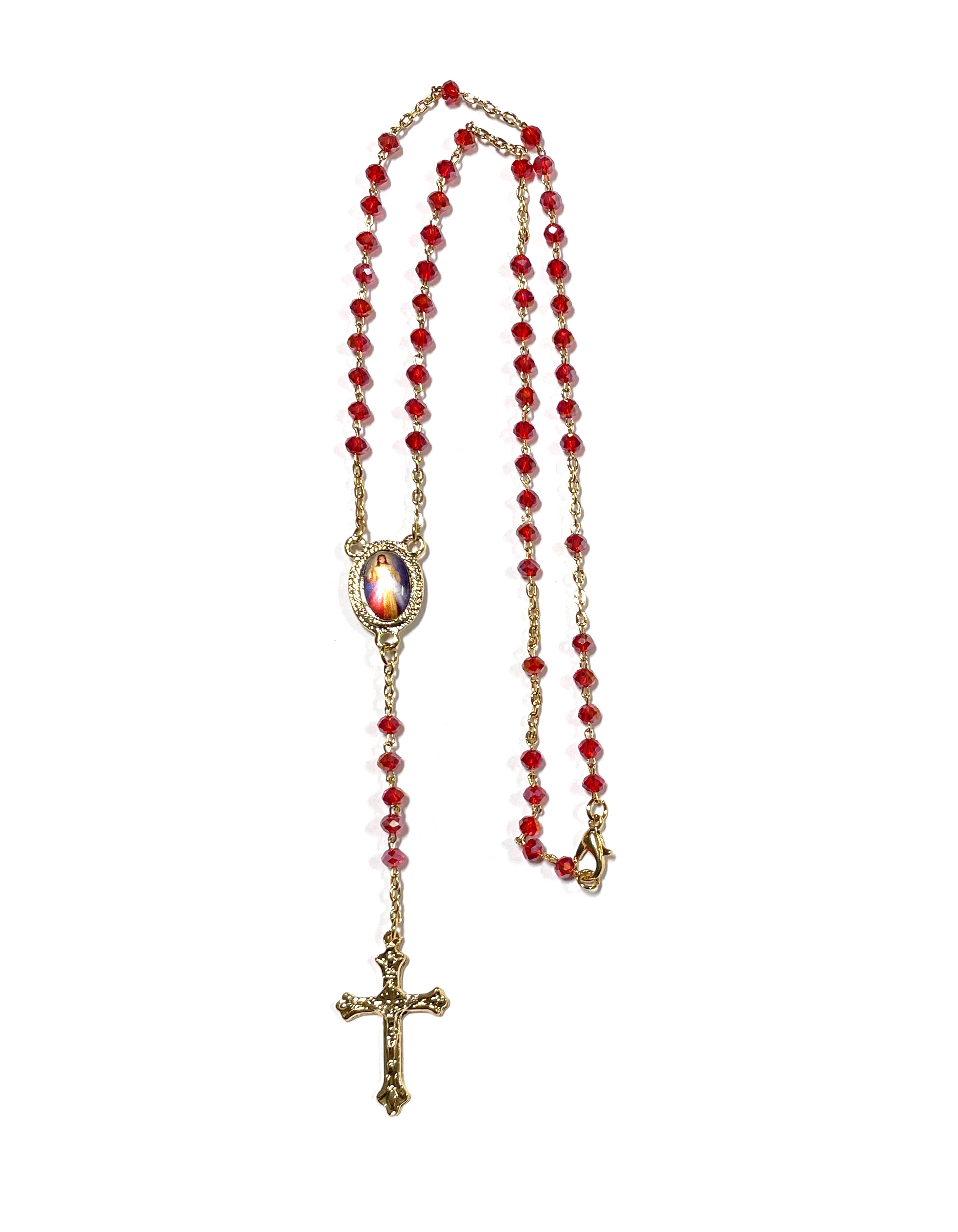 Rosario de la Divina Misericordia estilo cadena dorada y roja