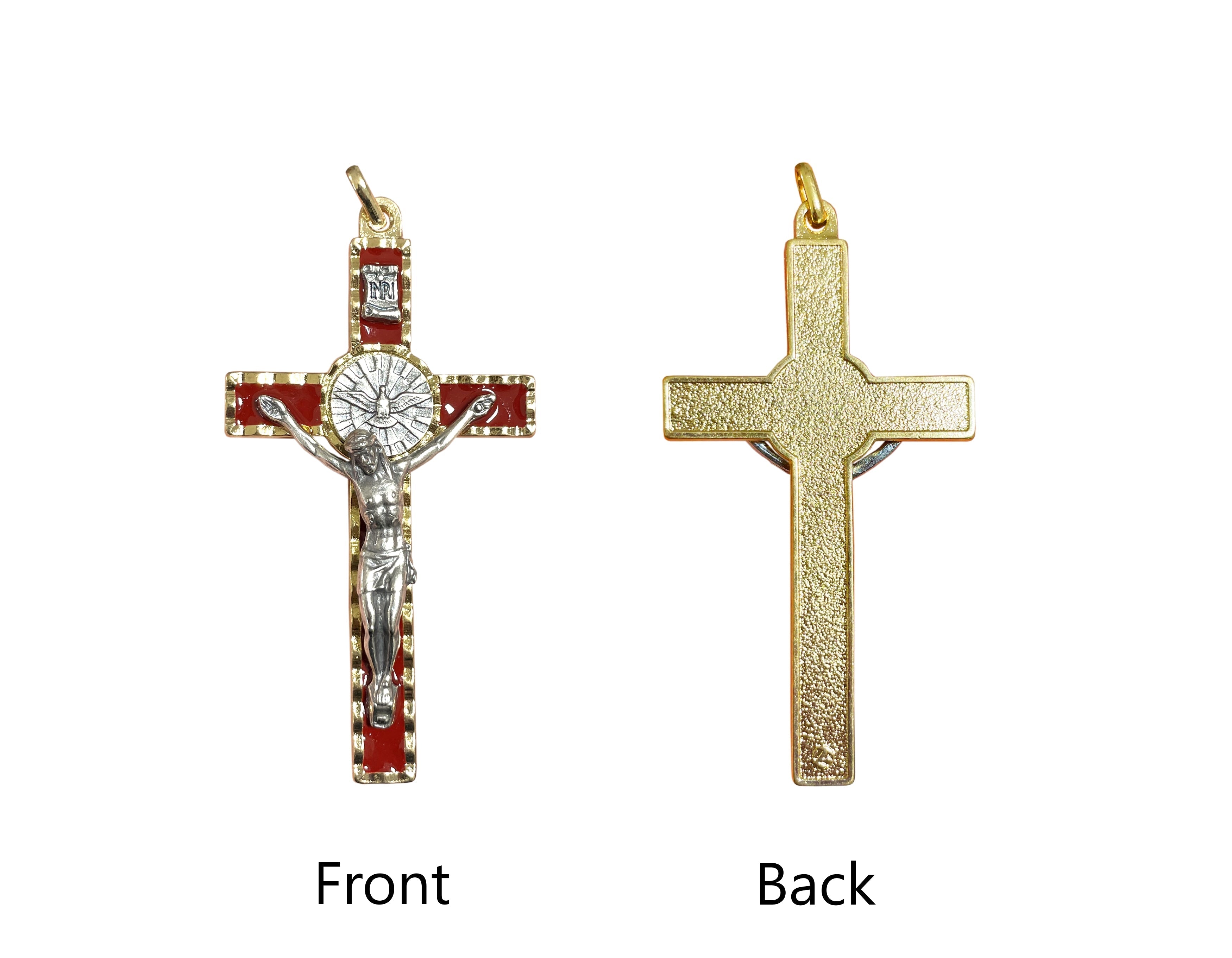 Crucifijo del Espíritu Santo con esmalte rojo, tono dorado 3.0"