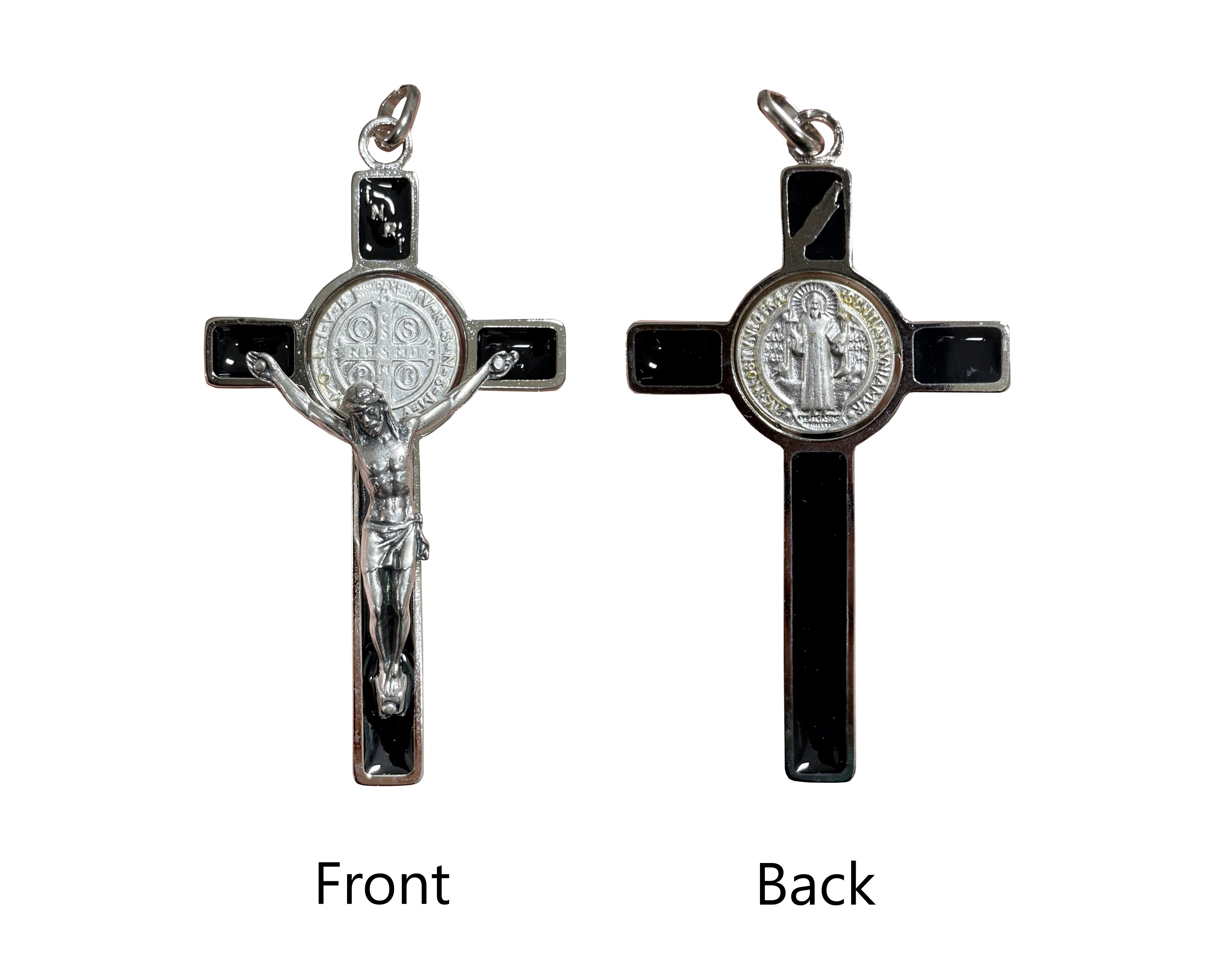 Crucifijo con esmalte negro y medalla de San Benito 3.0"