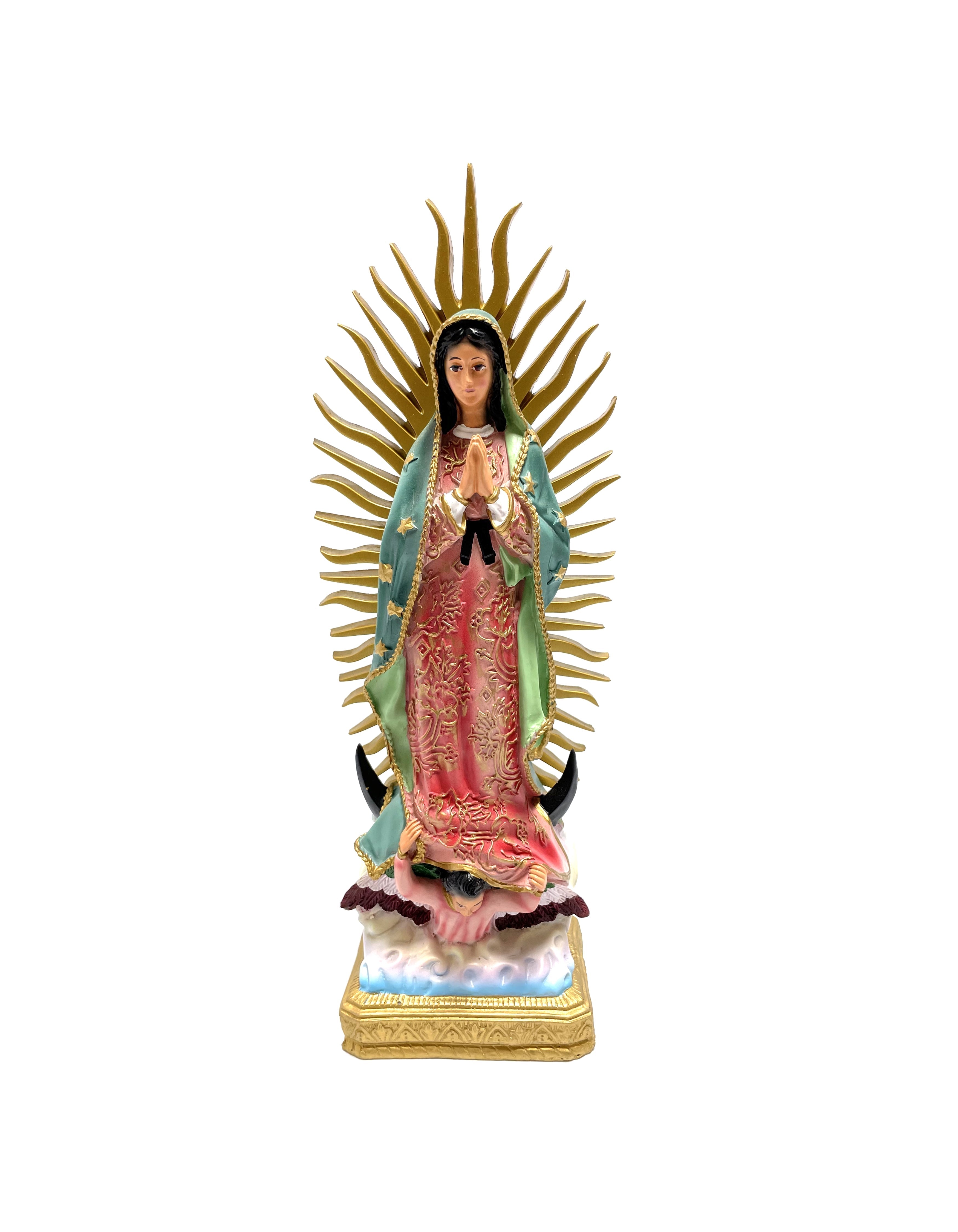 Estatua religiosa de Nuestra Señora de Guadalupe de 12" de altura con rayos dorados