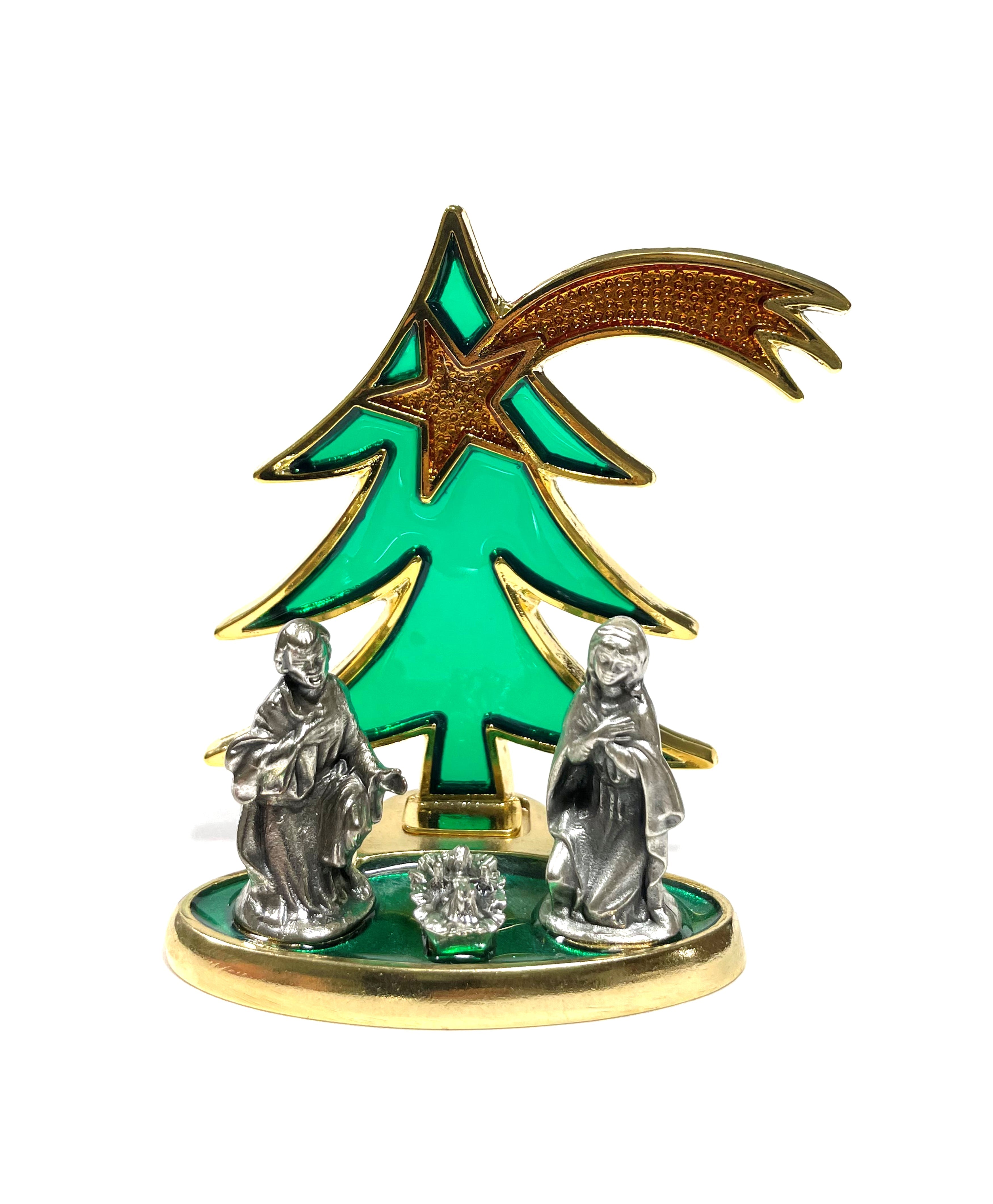 Nacimiento con árbol de Navidad estilo vitral