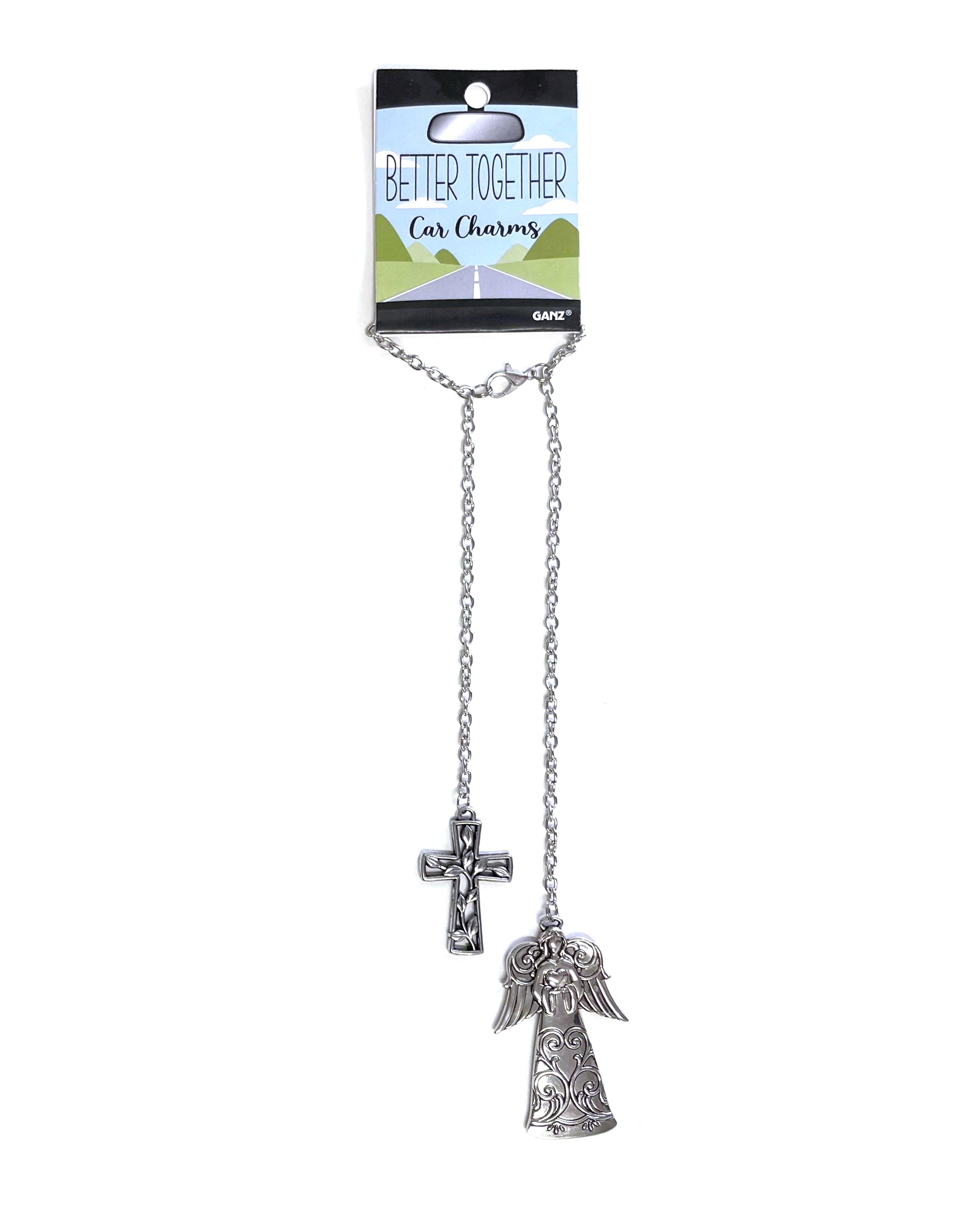 Cadena metálica colgante estilo Ángel y cruz accesorio especial para acompañarte en tu auto