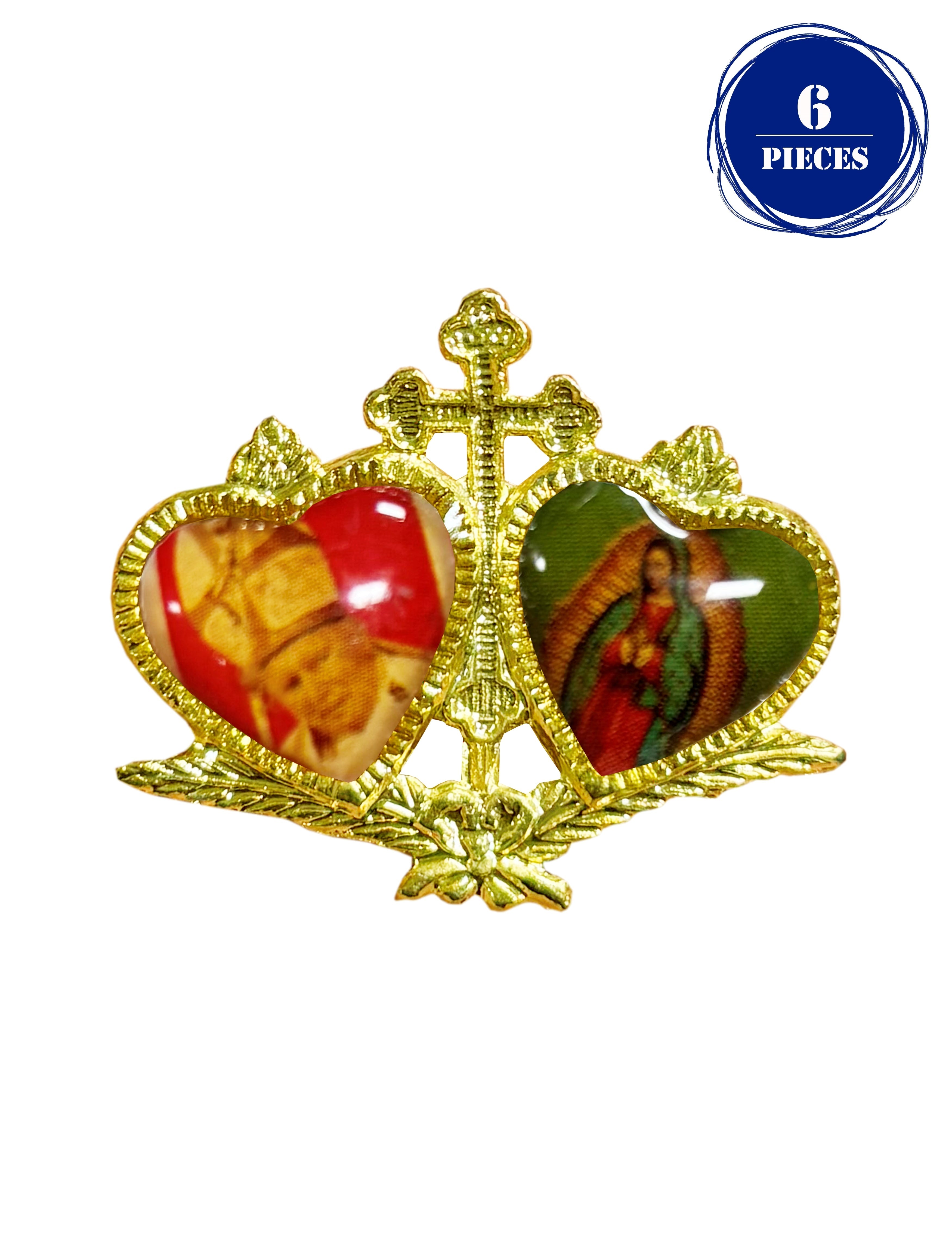 Pin de solapa católico dorado con dos corazones