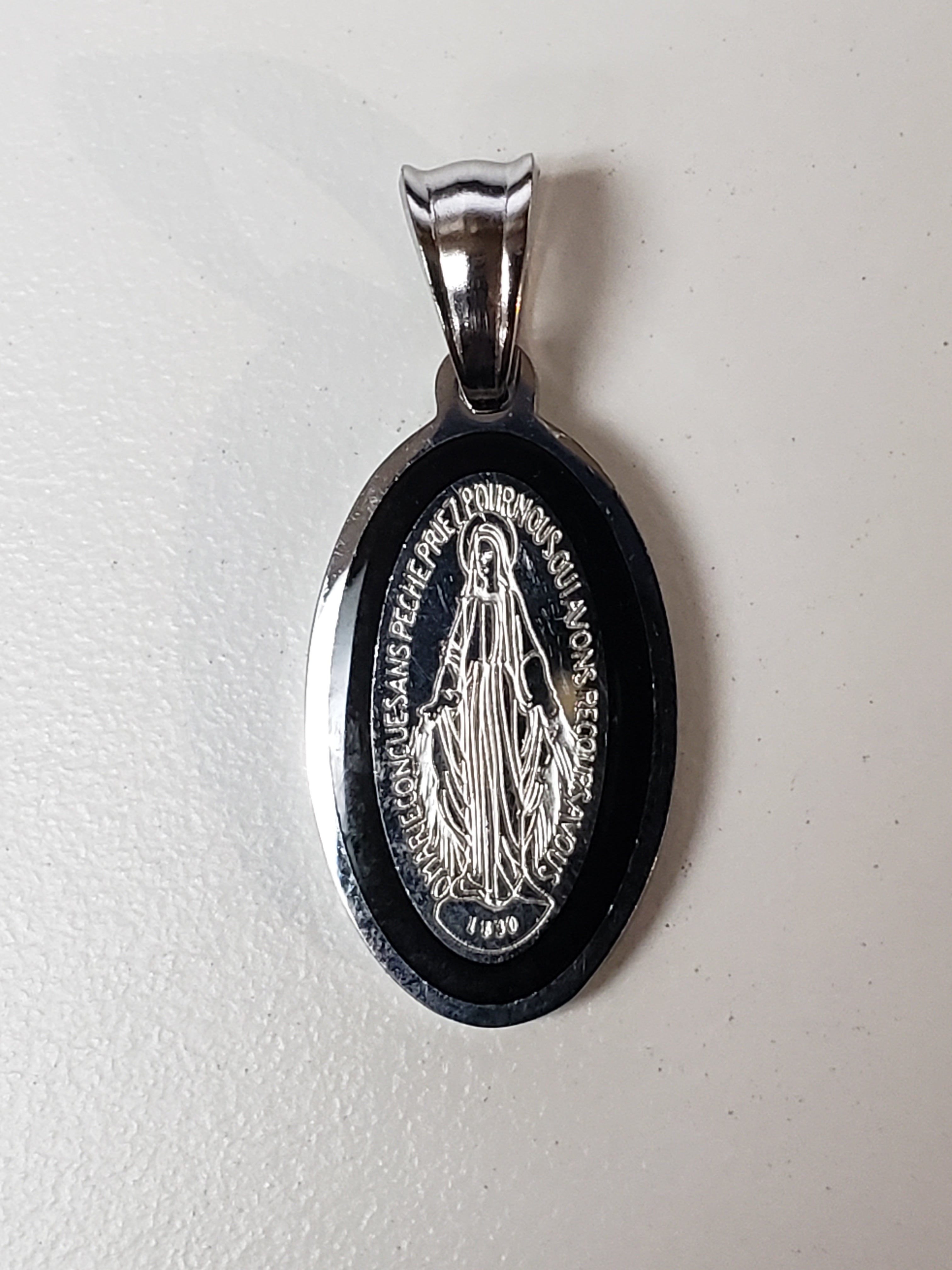 Medalla de Nuestra Señora de las Gracias en color esmaltado - Acero inoxidable