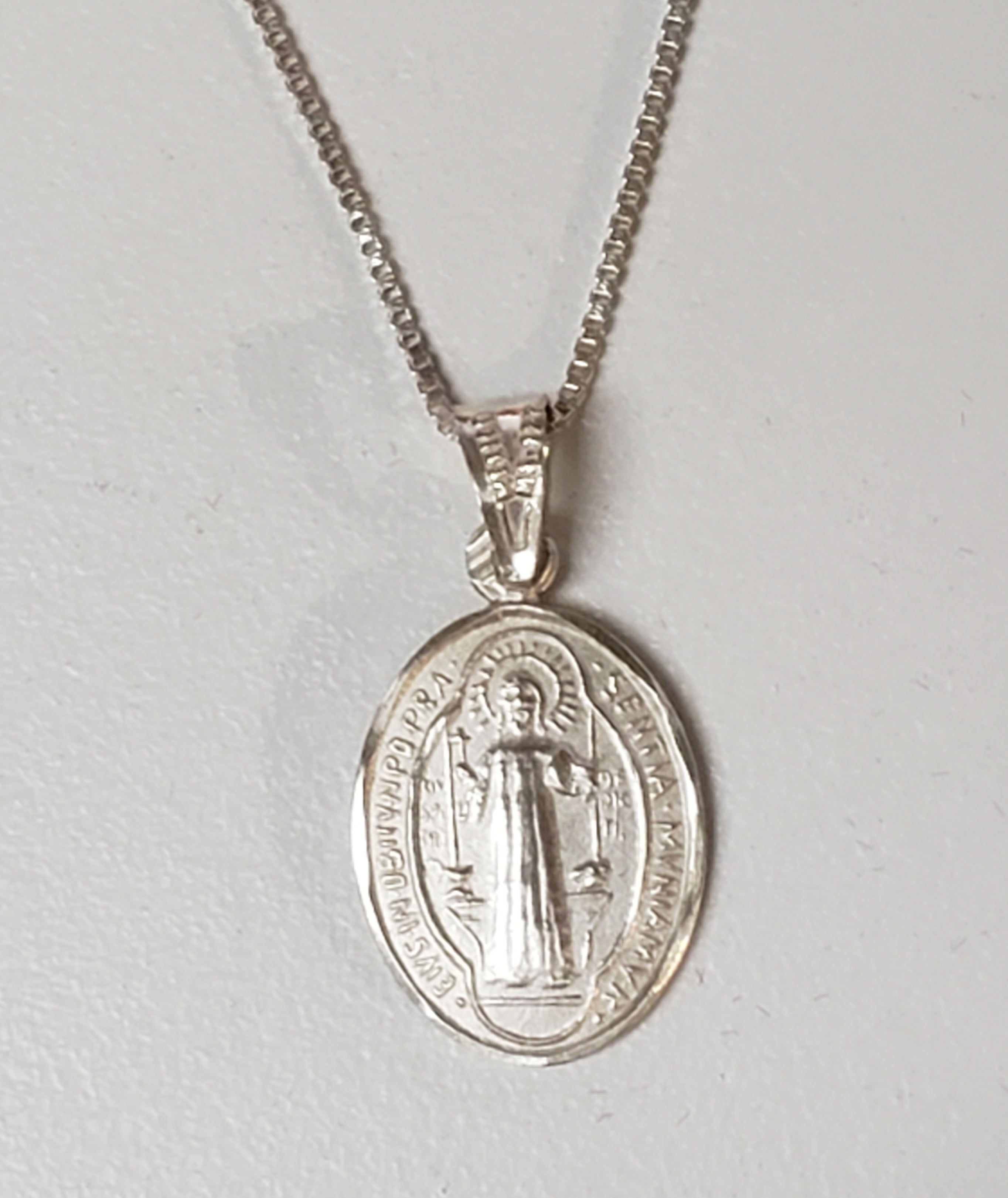 Silver St Benedict Medal Necklace