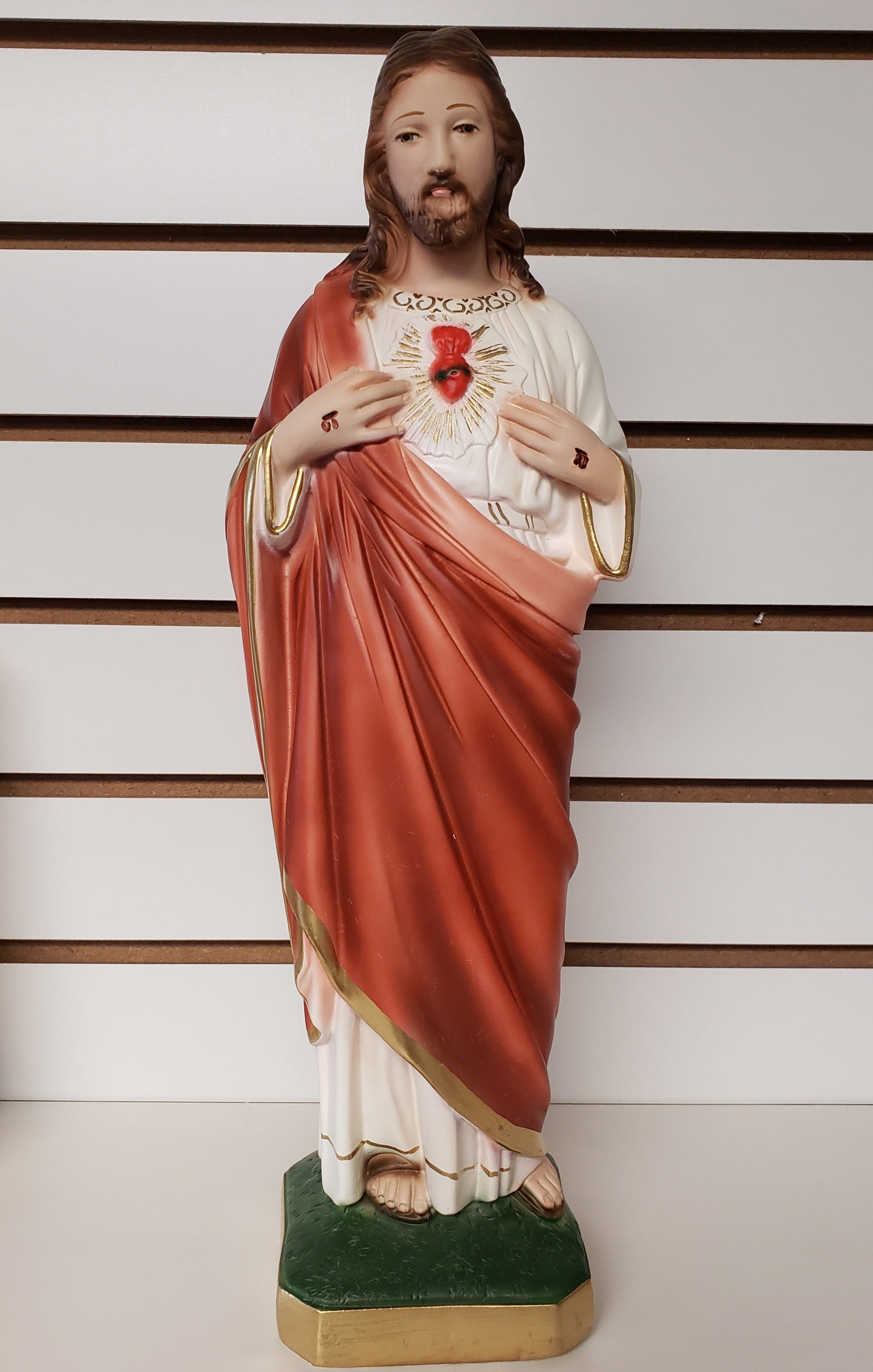 Estatua del Sagrado Corazón de Jesús en Perla - Pintada a Mano en Italia - Nuestra Colección Toscana