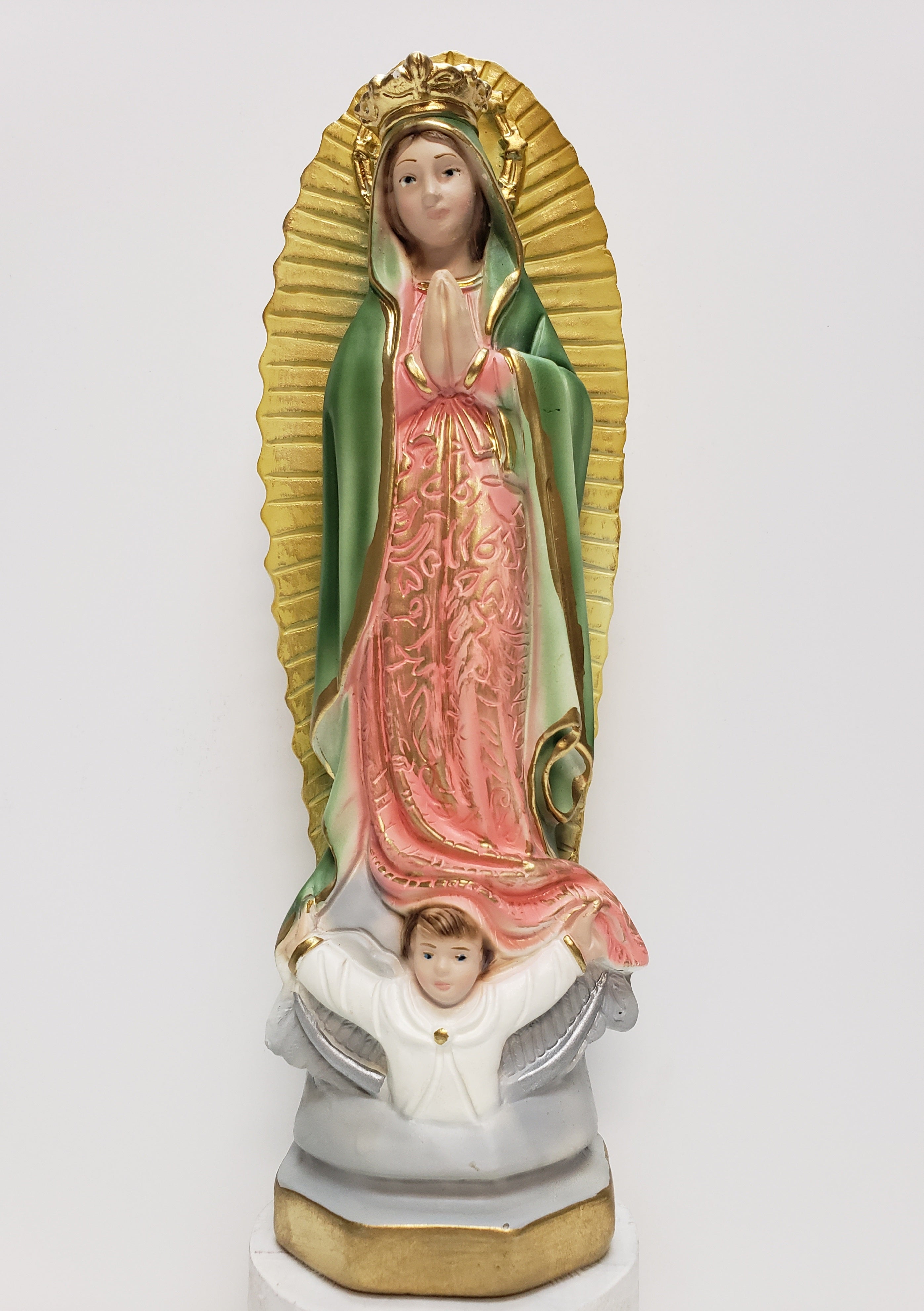 Estatua de Nuestra Señora de Guadalupe en color pastel de 9,5 pulgadas, pintada a mano en Italia