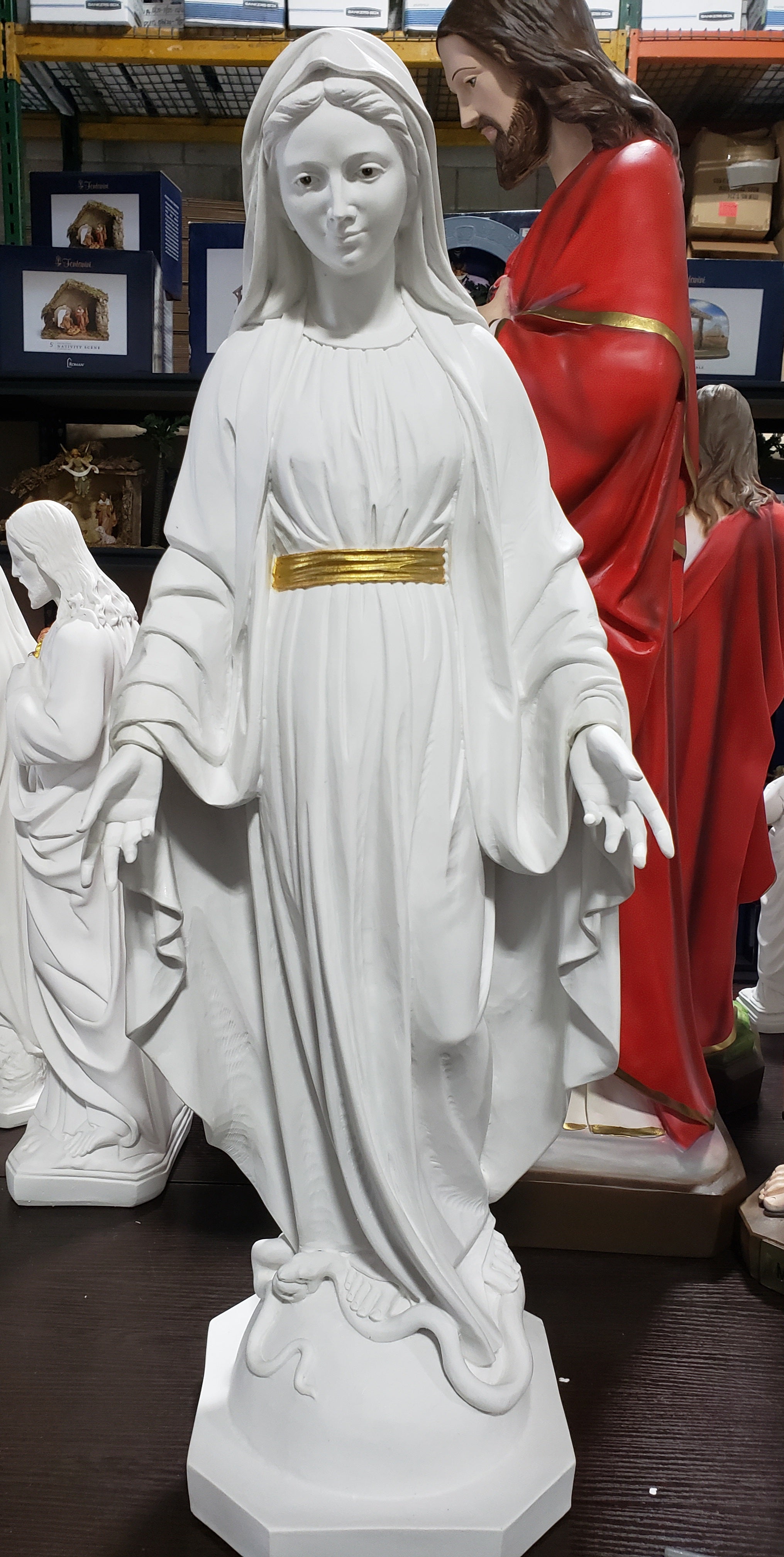 34" María Milagrosa - Colección Milagrosa Blanco-Oro - Pintada a Mano