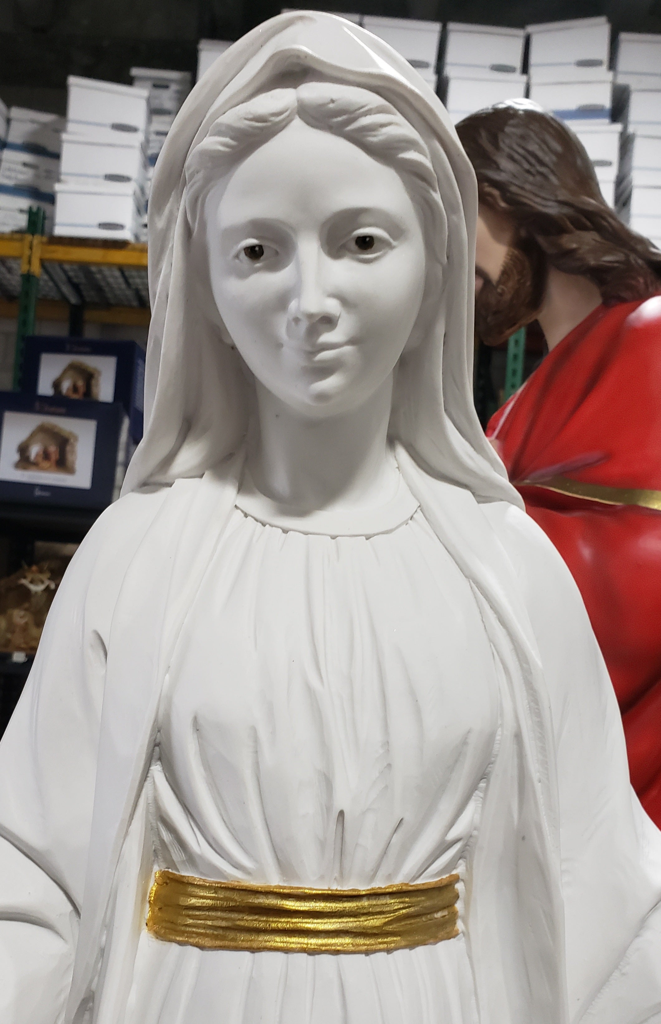 34" María Milagrosa - Colección Milagrosa Blanco-Oro - Pintada a Mano
