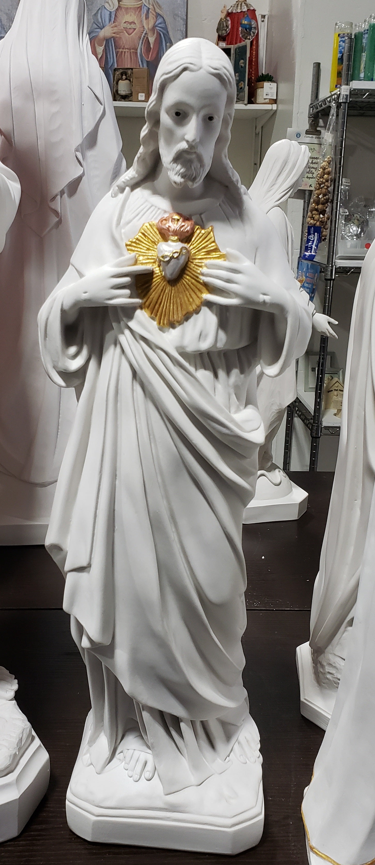 Sagrado Corazón de Jesús de 24" Colección Sagrado Corazón de Jesús Oro blanco - Pintado a mano