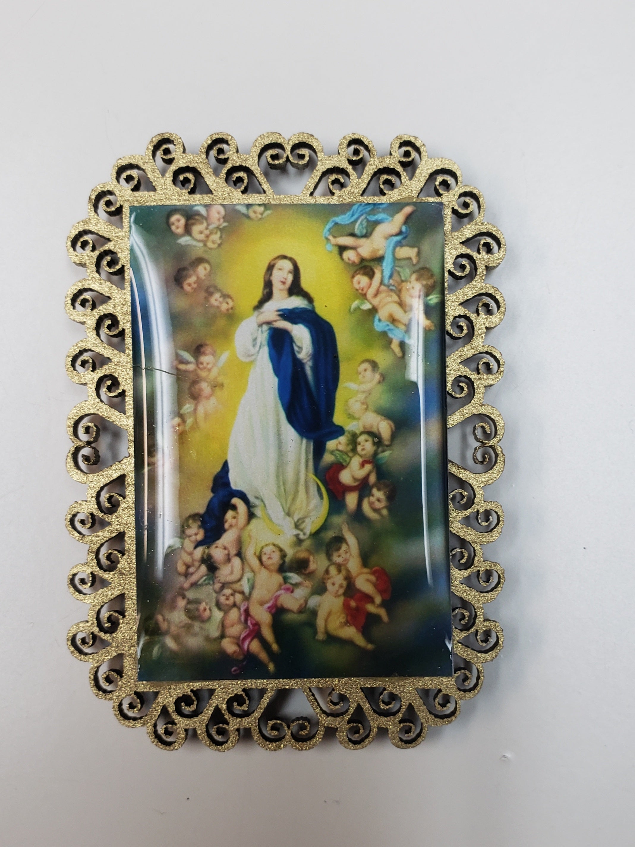 Resina magnética de 2,5" y madera: Inmaculada Concepción