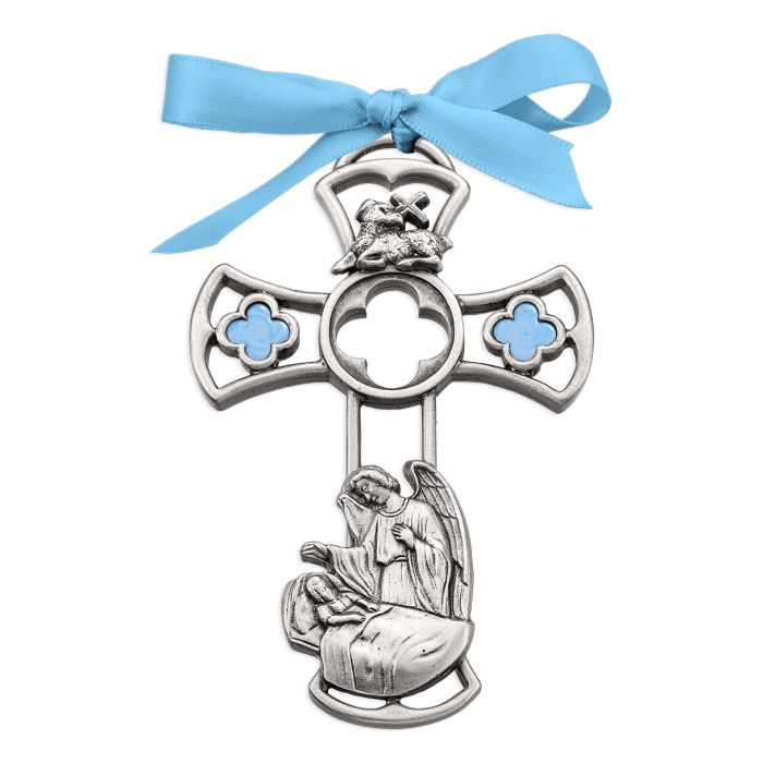 2 3/8" x 3 3/4" Guardian Angel  Genuine Pewter Cross