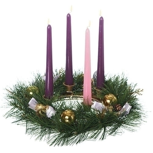 Corona de Adviento de 12" con piñas moradas y doradas 