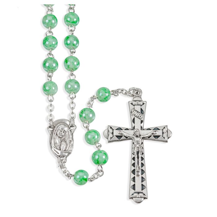 6 mm Marbleized Rosary with Center and Crucifix 18 1/4"