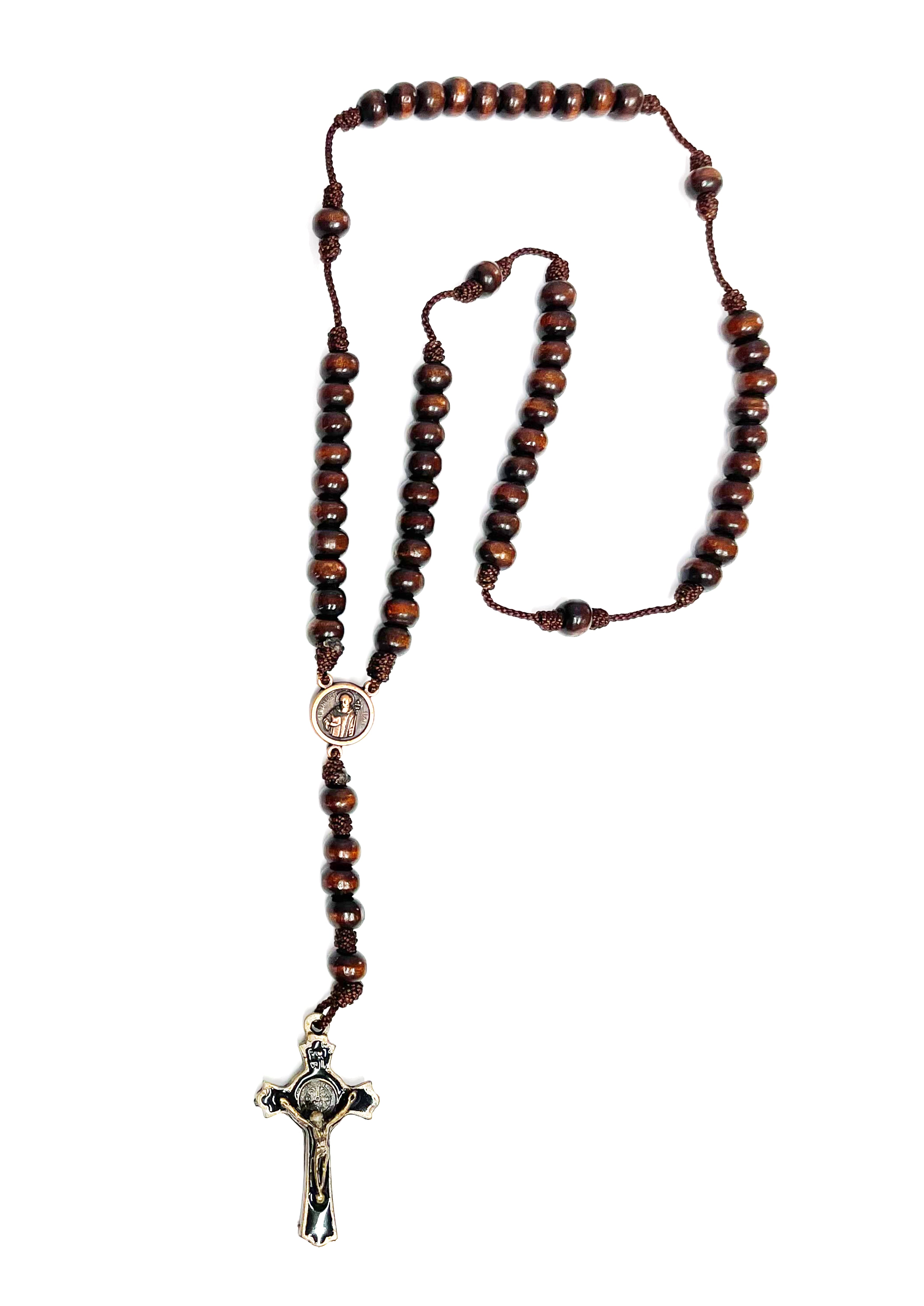Rosary of Saint Benedict with wooden beads and cord