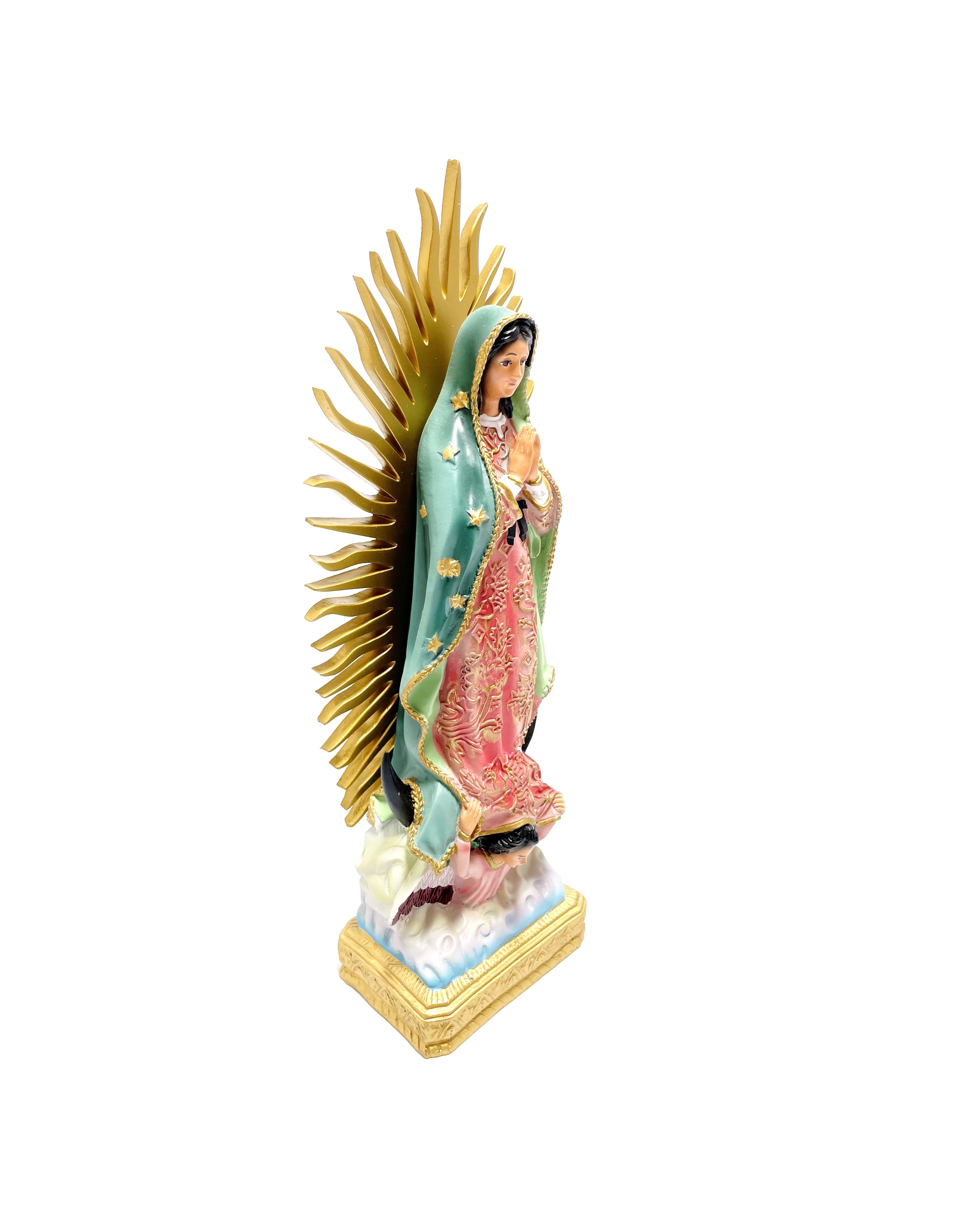 Estatua religiosa de Nuestra Señora de Guadalupe de 12" de altura con rayos dorados