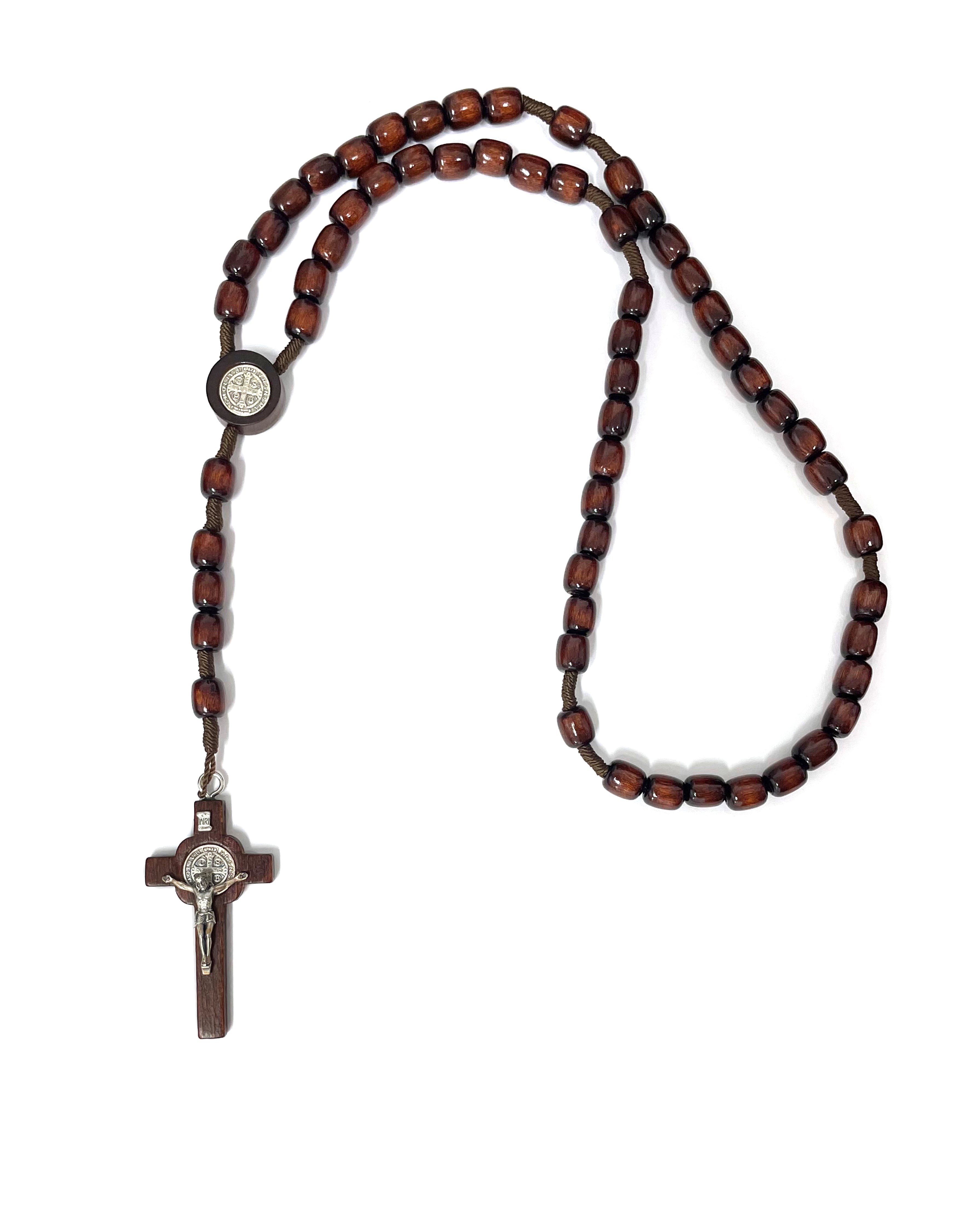 Rosario de San Benito en madera y cordón fabricado en Italia