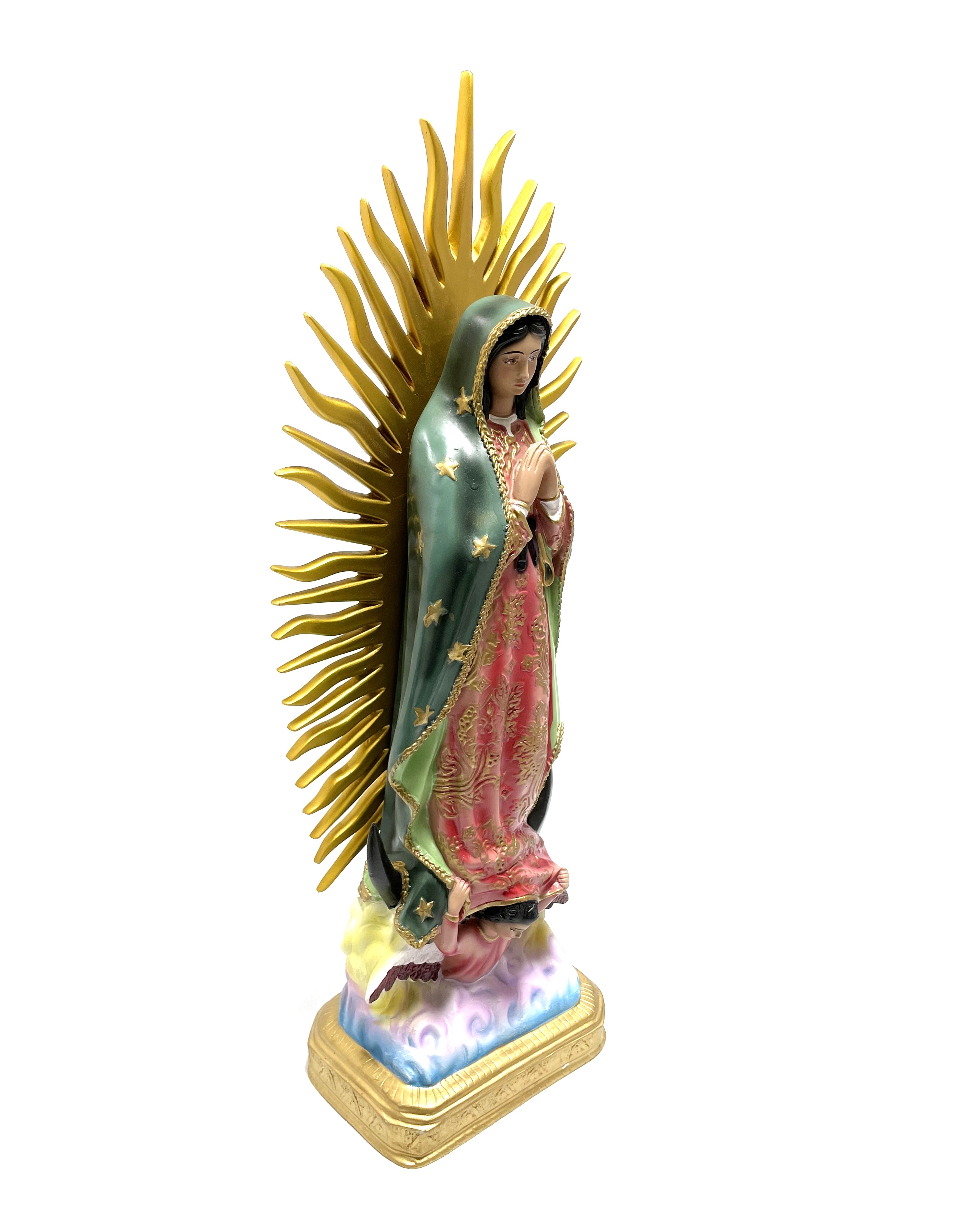 Estatua religiosa de Nuestra Señora de Guadalupe de 23" de altura con rayos dorados