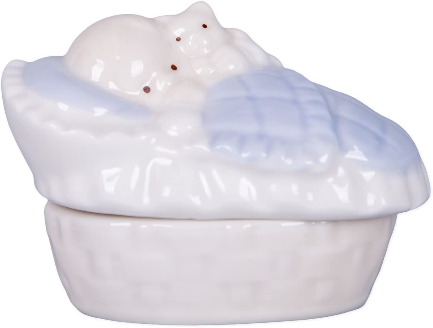 Rosario en caja de porcelana para recuerdo de bebé niño color azul 