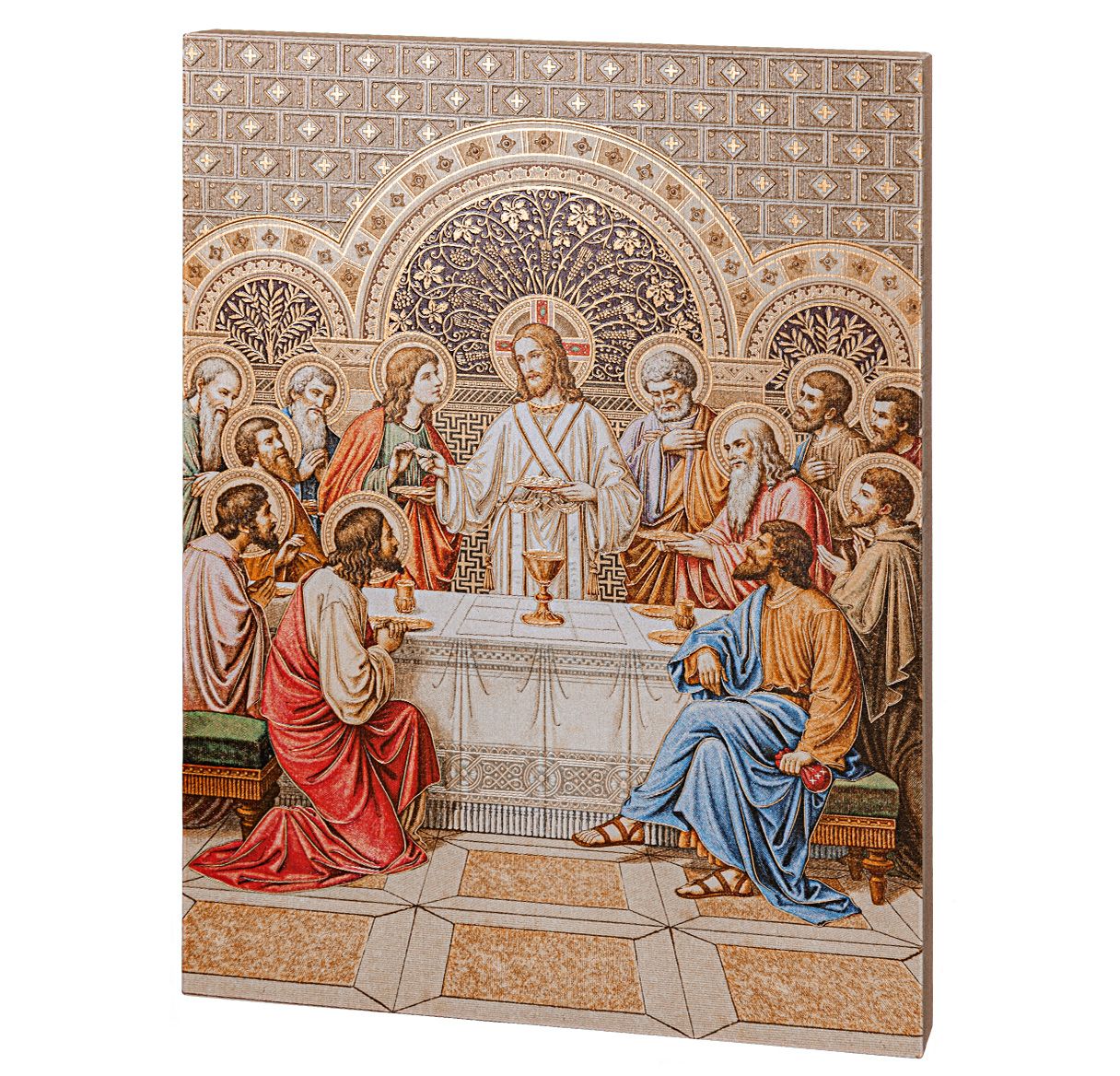 Placa de madera con relieve dorado de La Última Cena de 7 1/2" x 10" 