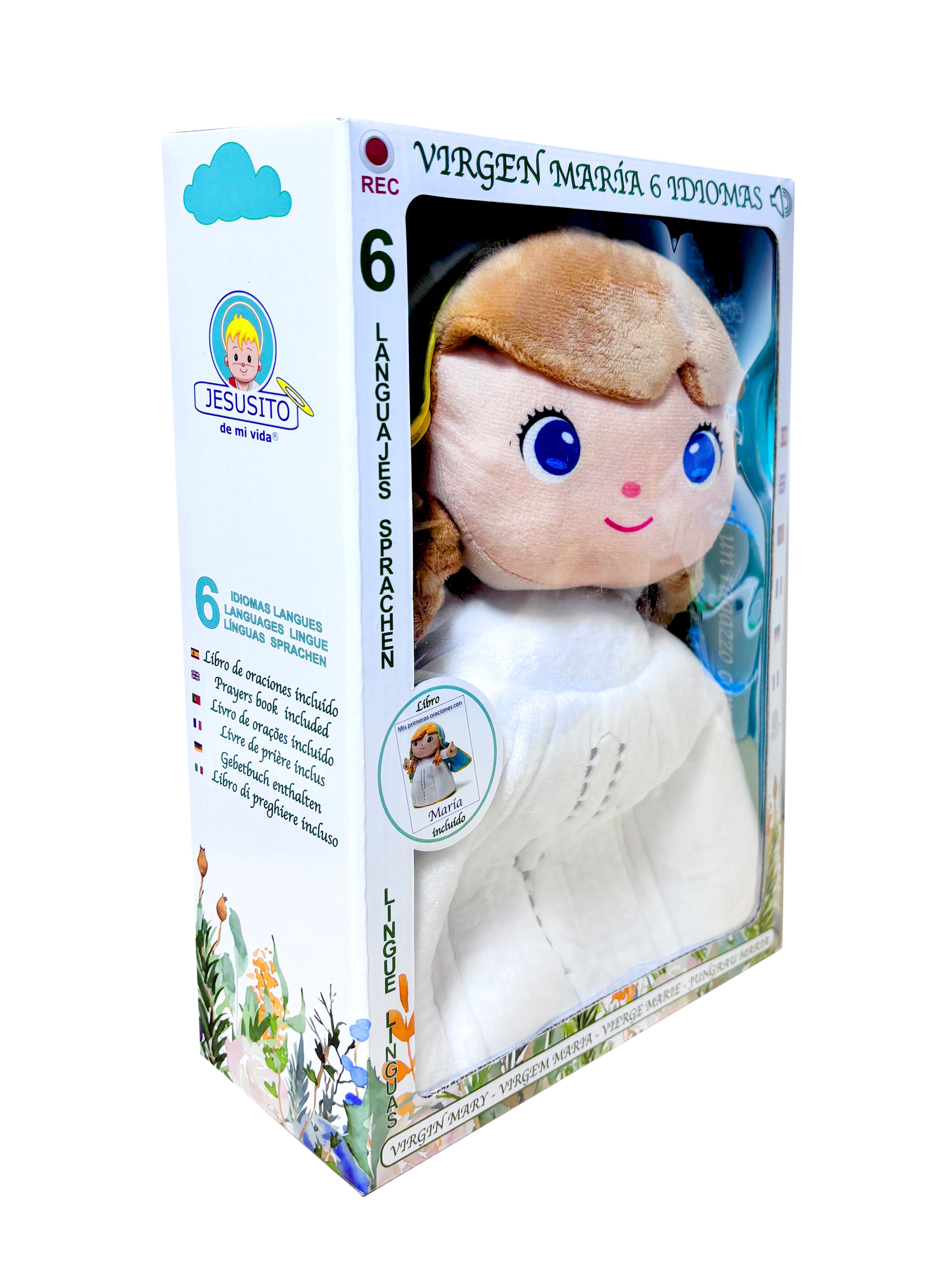 Peluche Virgen María 12" Oraciones 6 idiomas
