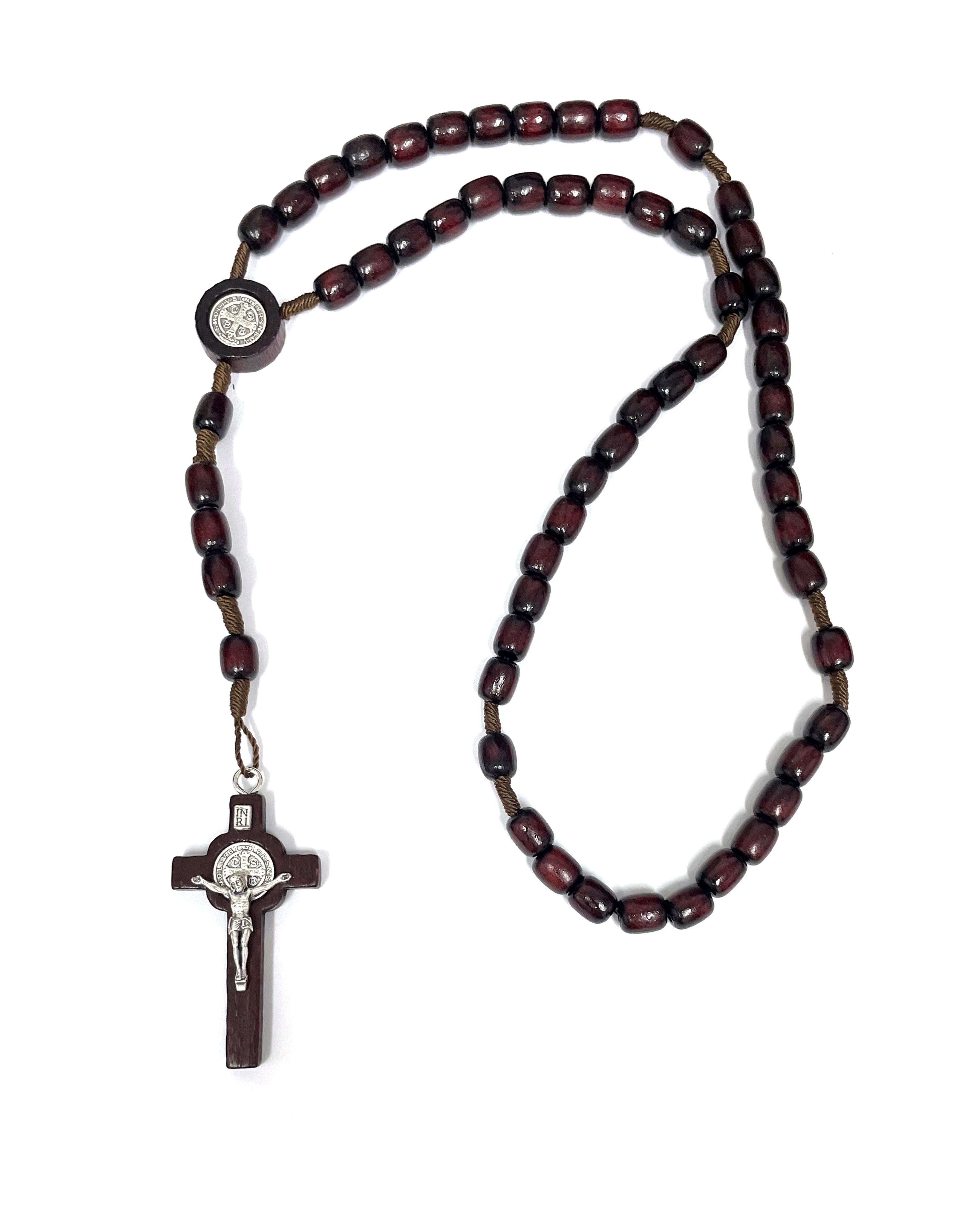 Rosario de San Benito en madera y cordón fabricado en Italia