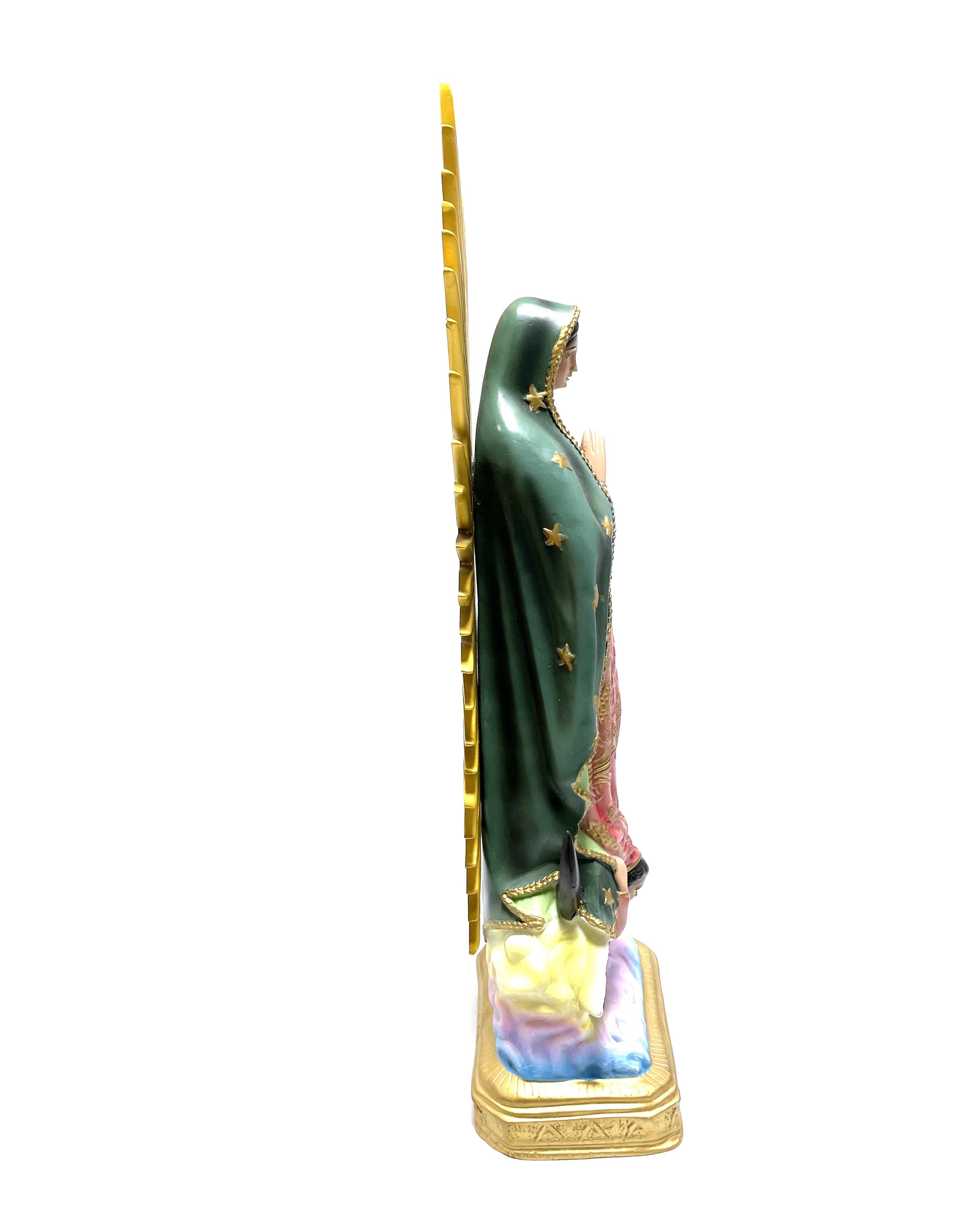 Estatua religiosa de Nuestra Señora de Guadalupe de 23" de altura con rayos dorados