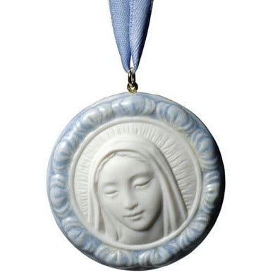 NAO - María protectora (medallón azul). Colgante de porcelana.