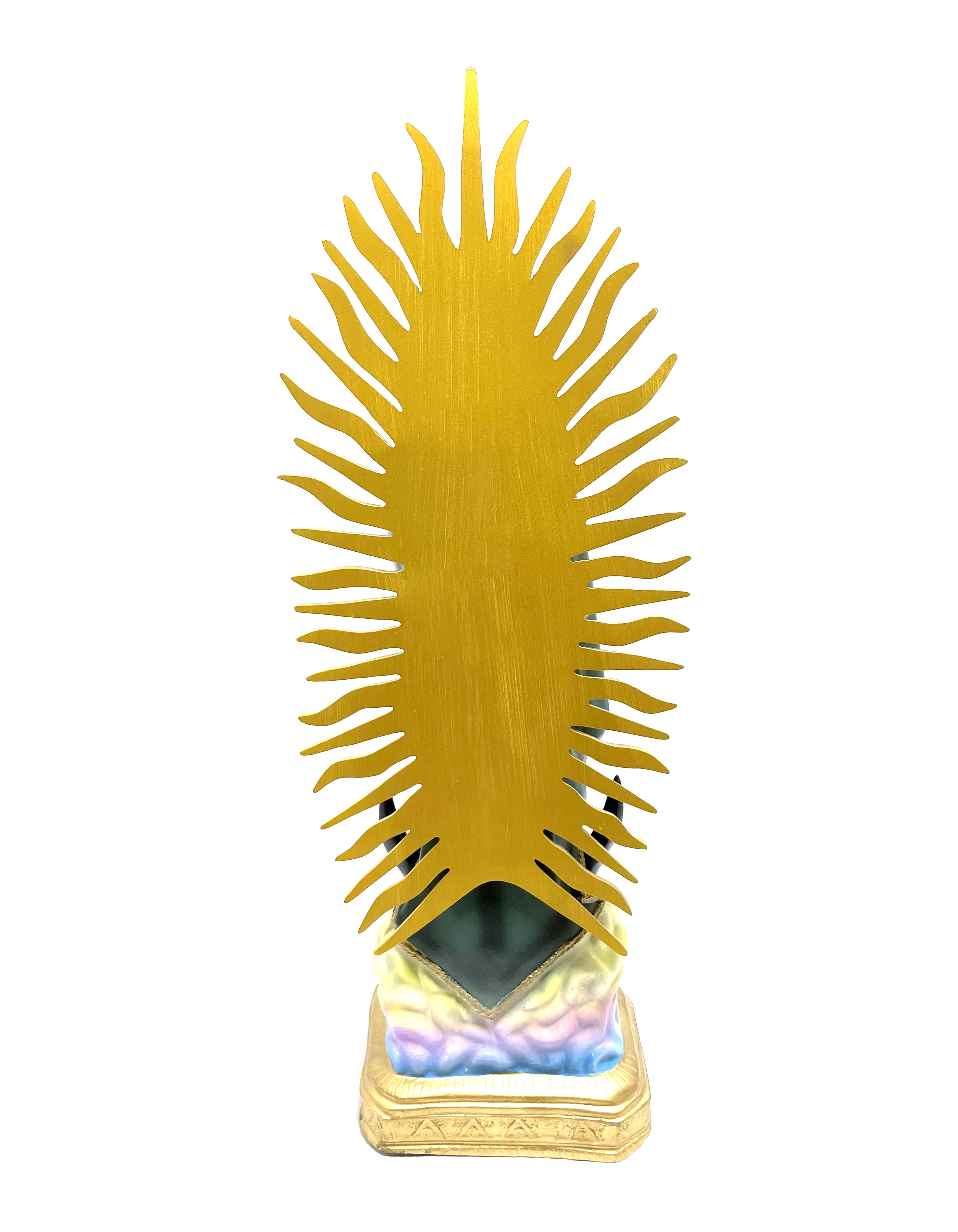 Estatua religiosa de Nuestra Señora de Guadalupe de 23" de altura con rayos dorados