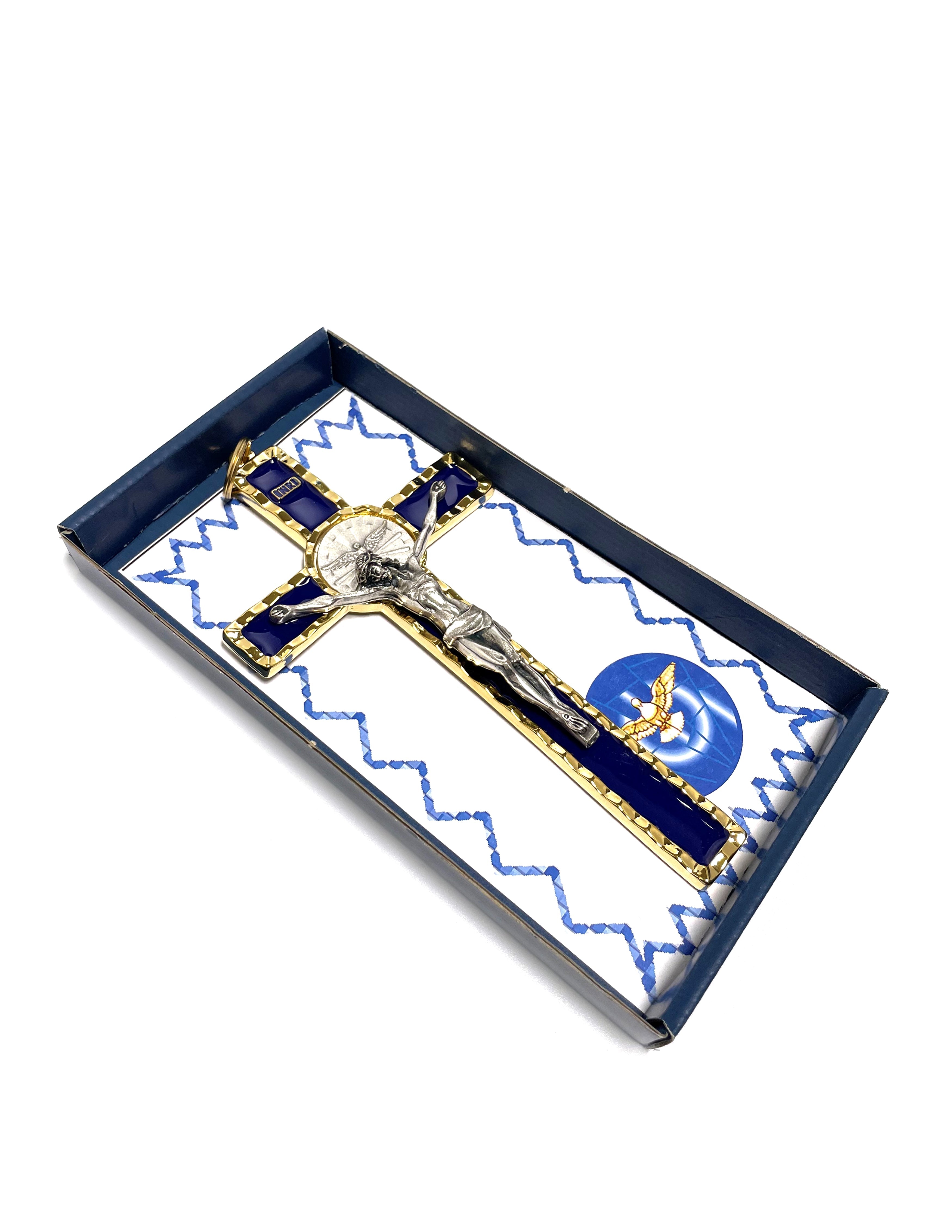 Crucifijo del Espíritu Santo con colores esmaltados y tono dorado y plateado