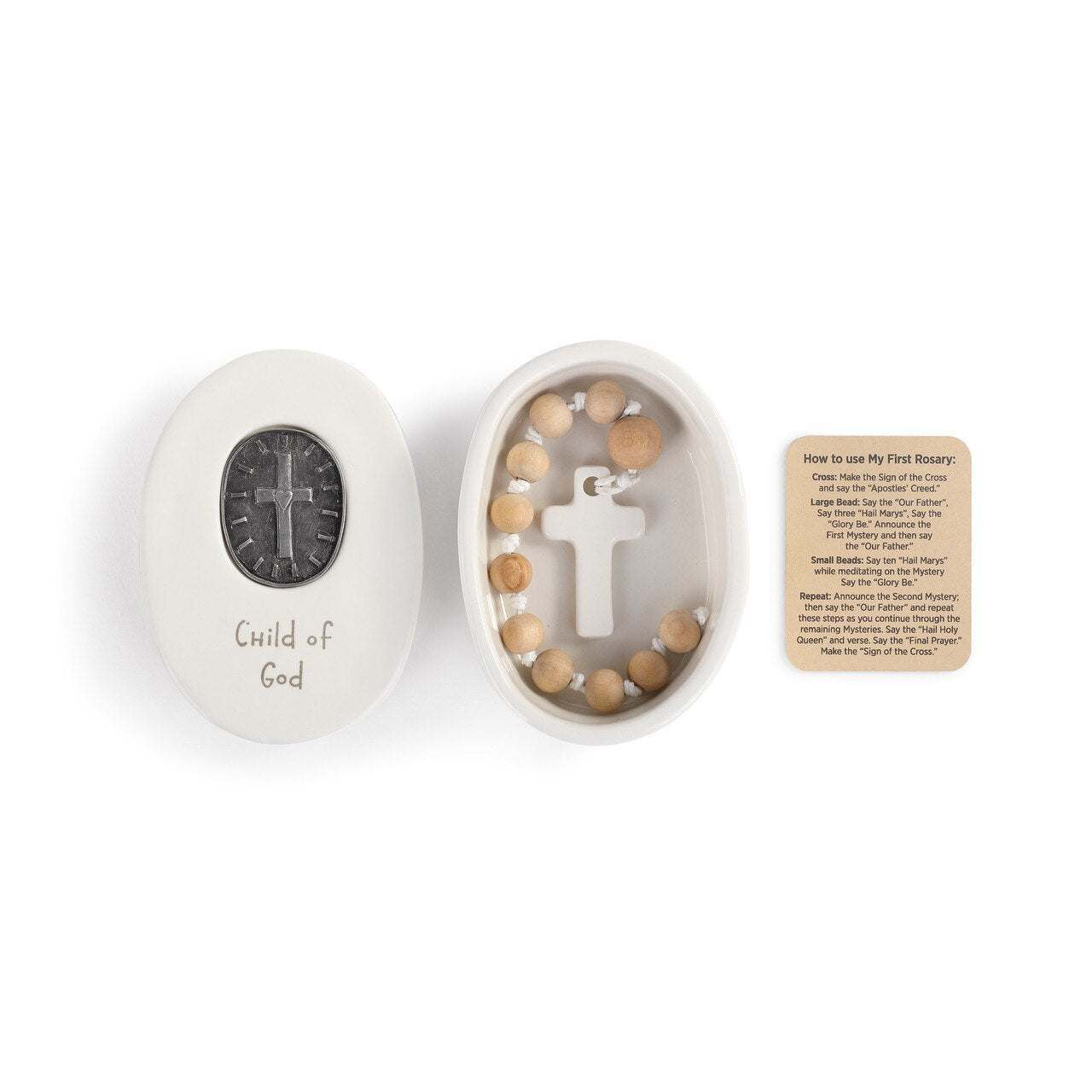 Caja con medallón del Niño de Dios y rosario
