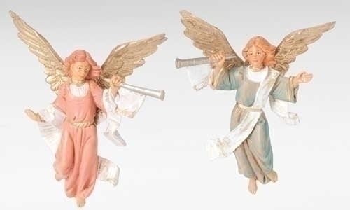 Figuras de 2 ángeles tocando trompetas para la Natividad, 5"