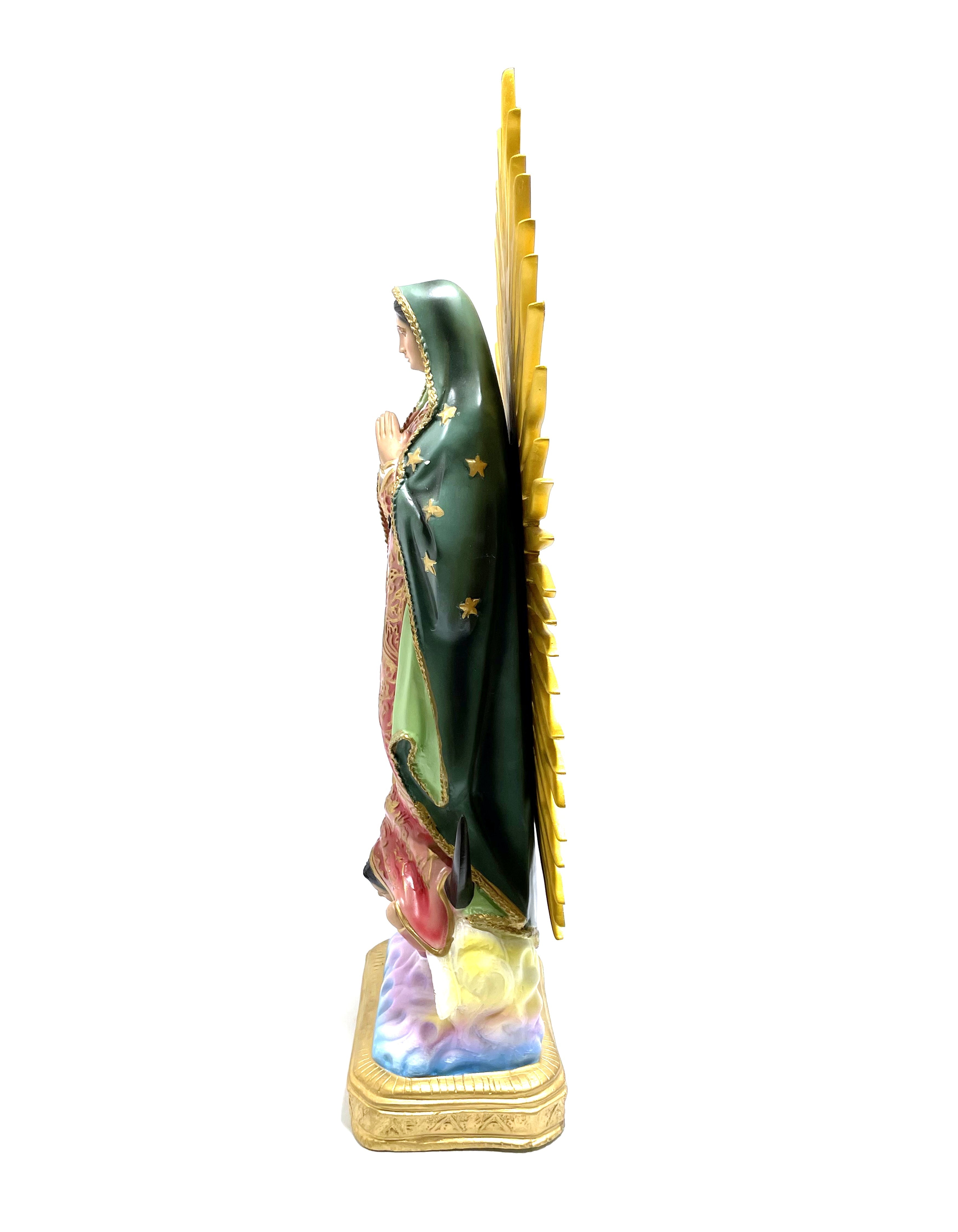 Estatua religiosa de Nuestra Señora de Guadalupe de 23" de altura con rayos dorados