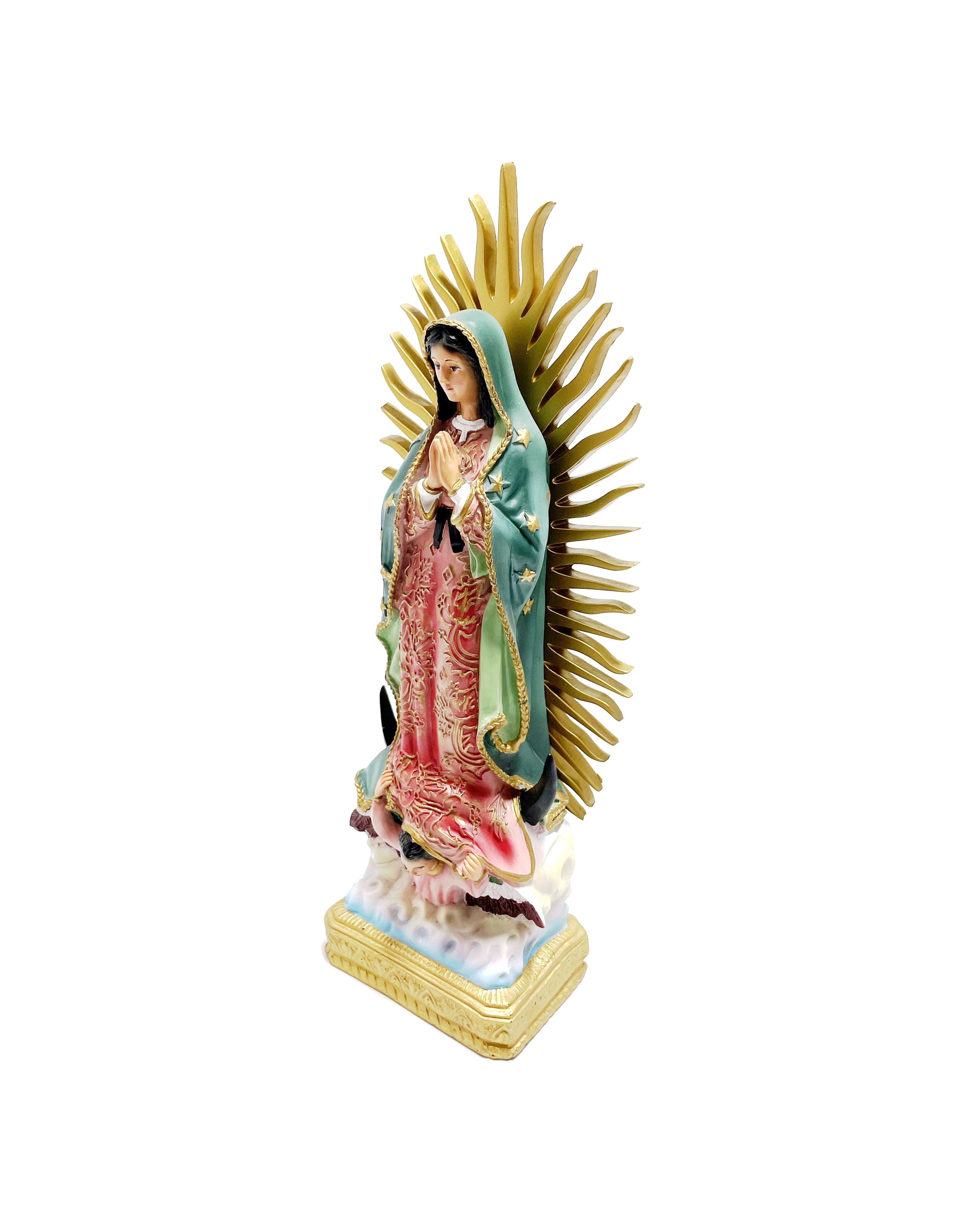 Estatua religiosa de Nuestra Señora de Guadalupe de 12" de altura con rayos dorados