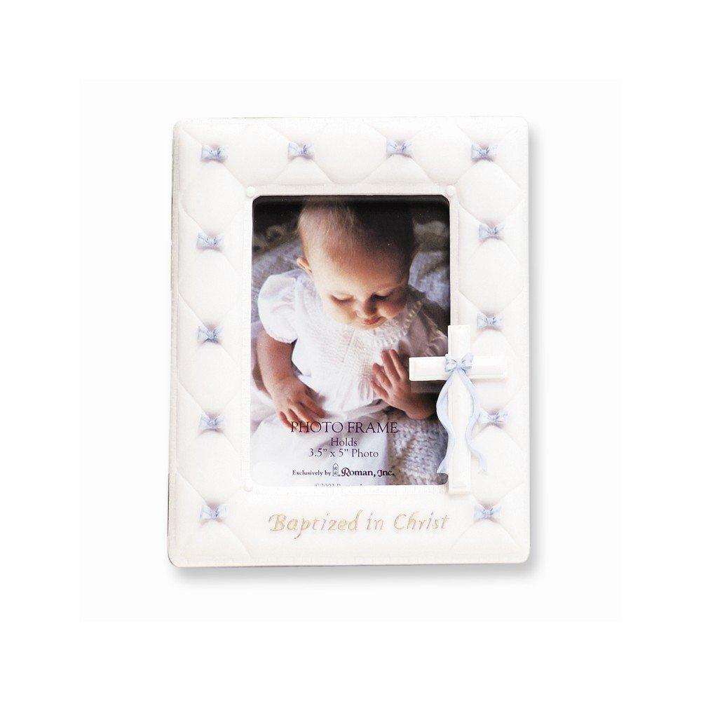 Marco de bautismo de 7" para foto de 3,5" x 5" (niño, azul)