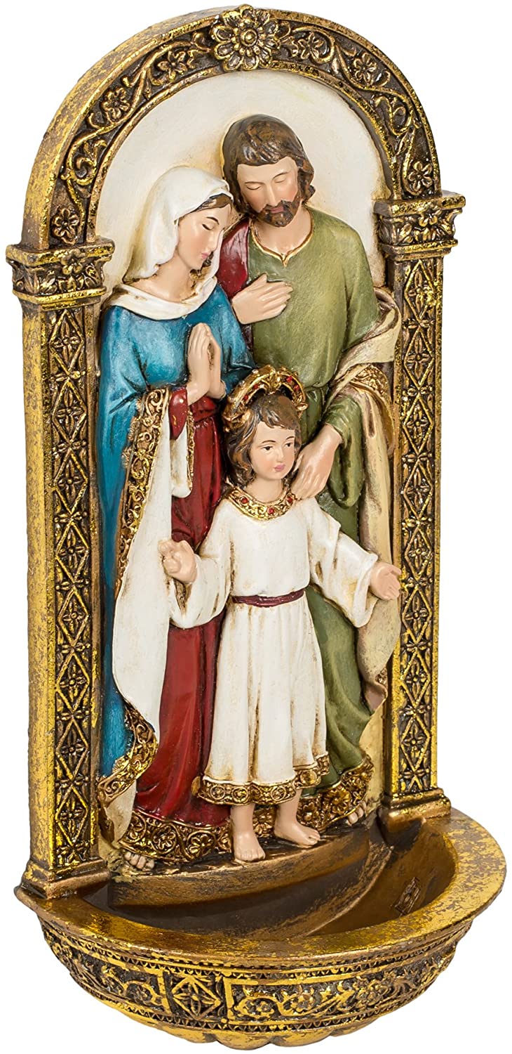 Figura decorativa para colgar en la pared con filigrana dorada de la Sagrada Familia, 8 x 4 pulgadas 