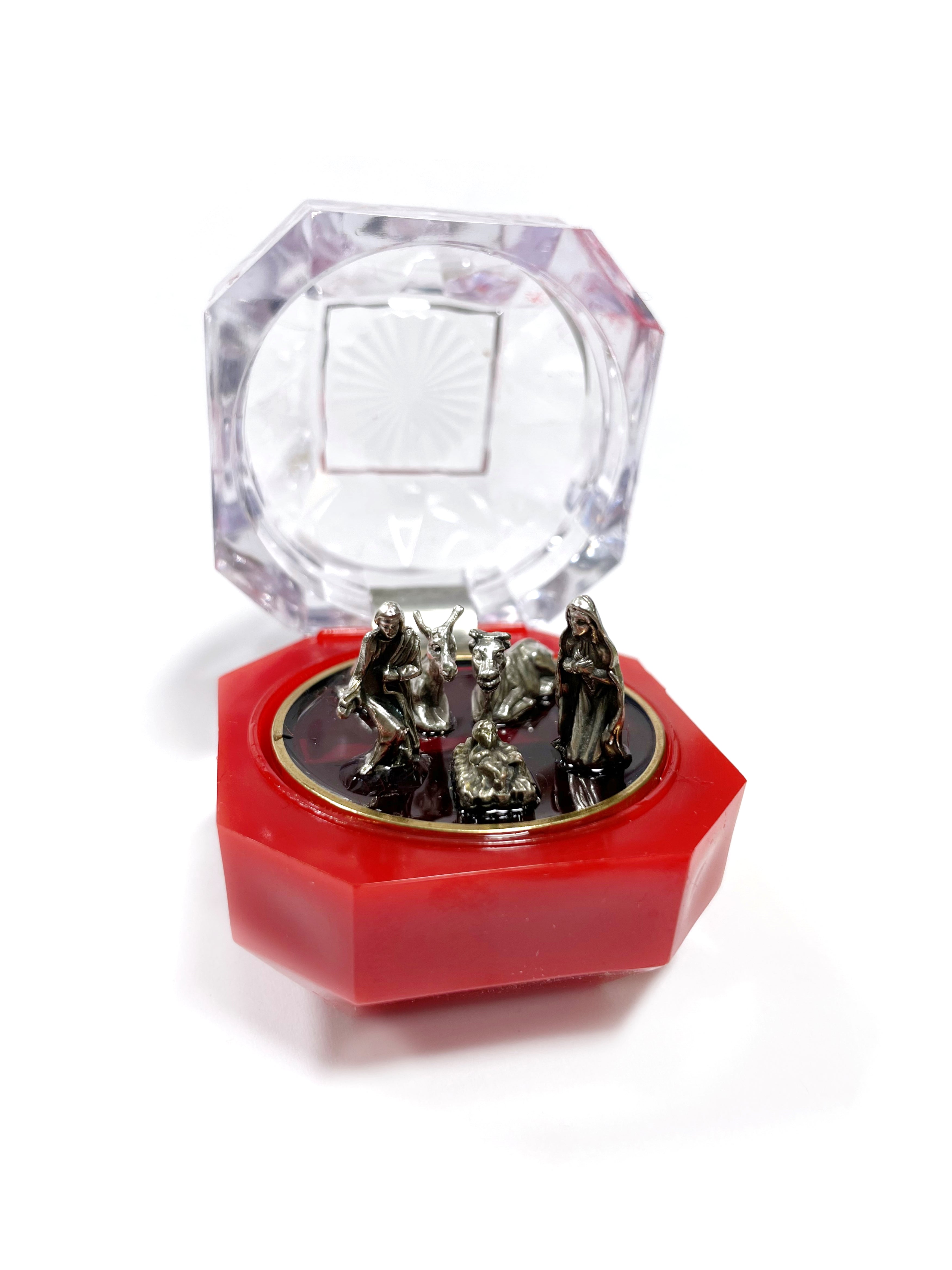 Juego de cinco piezas de belén en miniatura en caja de regalo