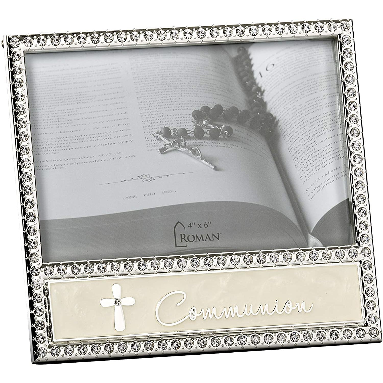Marco de comunión romano para fotos de 4" x 6", colección Caroline, para exhibir en mesa o escritorio de manera horizontal