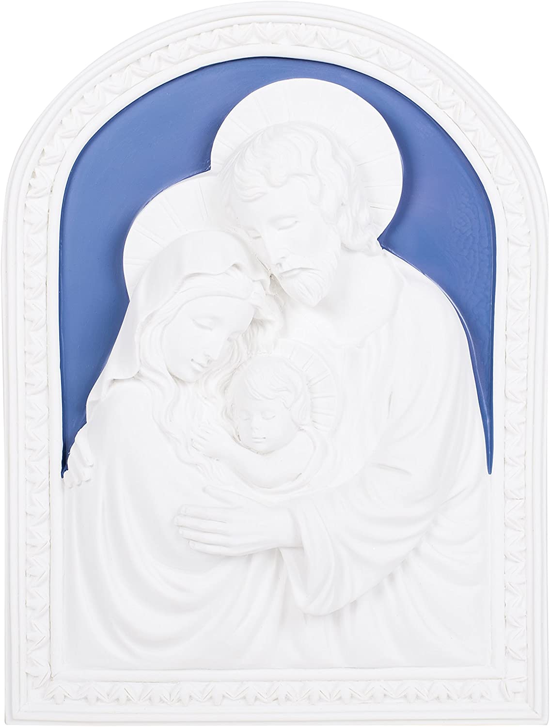 Placa decorativa de pared de dolomita de 7,5 pulgadas con la Sagrada Familia en color blanco alabastro