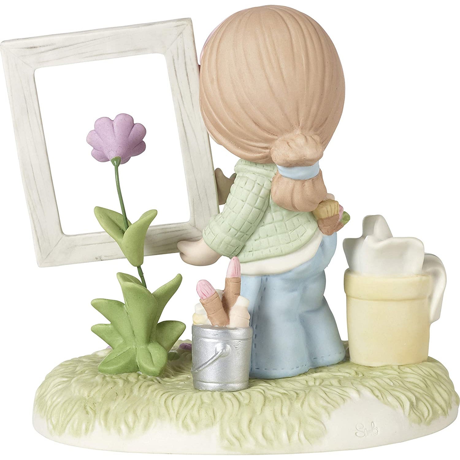 Precious Moments - Figura de porcelana bisque de niña sosteniendo un marco alrededor de una flor 182013 para que Dios sea la gloria, multicolor